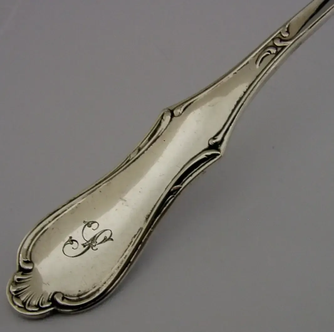 Large V Heavy 242g English Sterling Silver Serving Ladle 12.5inch 1922 Antique photo for sale