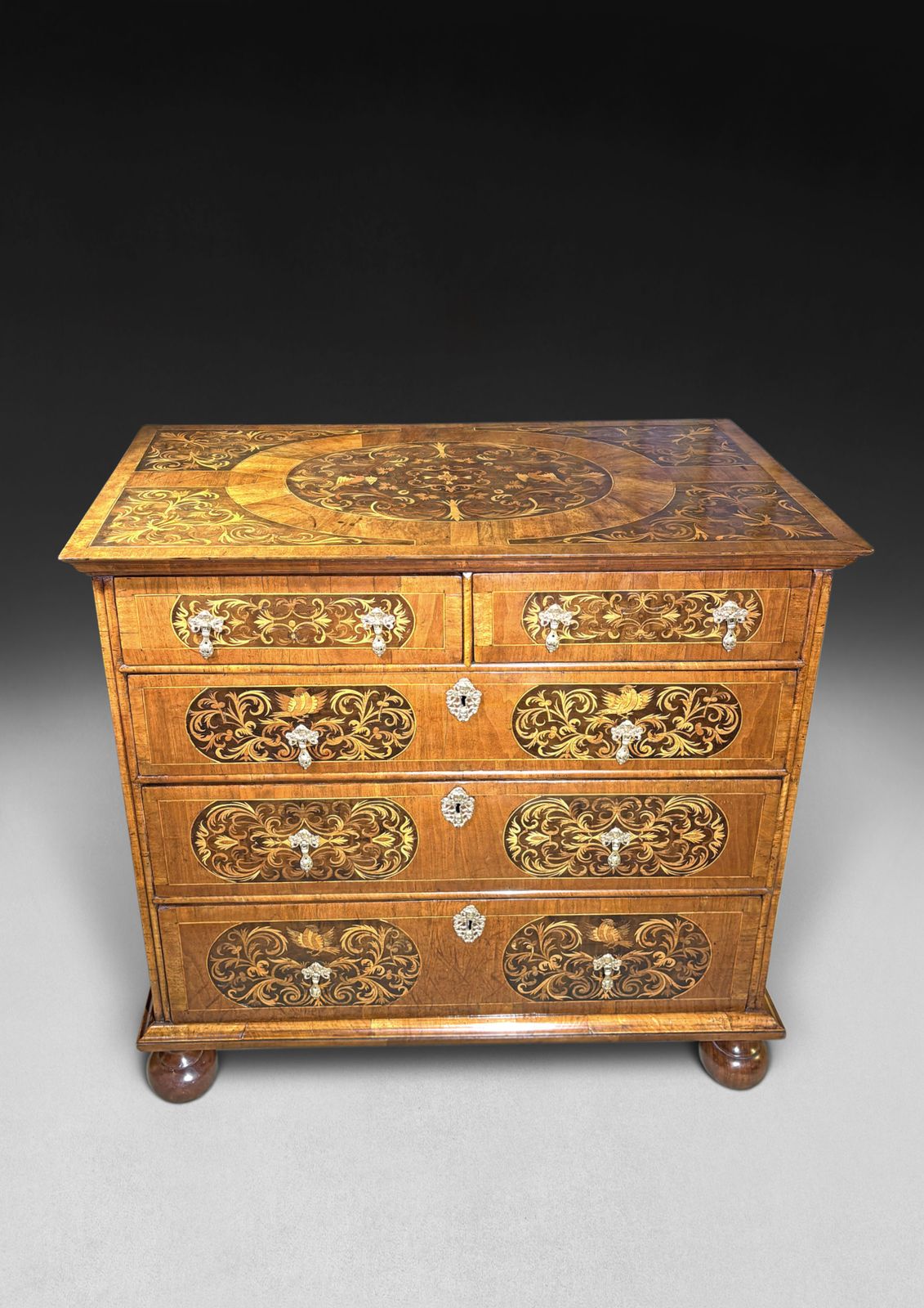 William And Mary Period Marquetry Inlaid Walnut Chest Of Drawers photo 17500.0