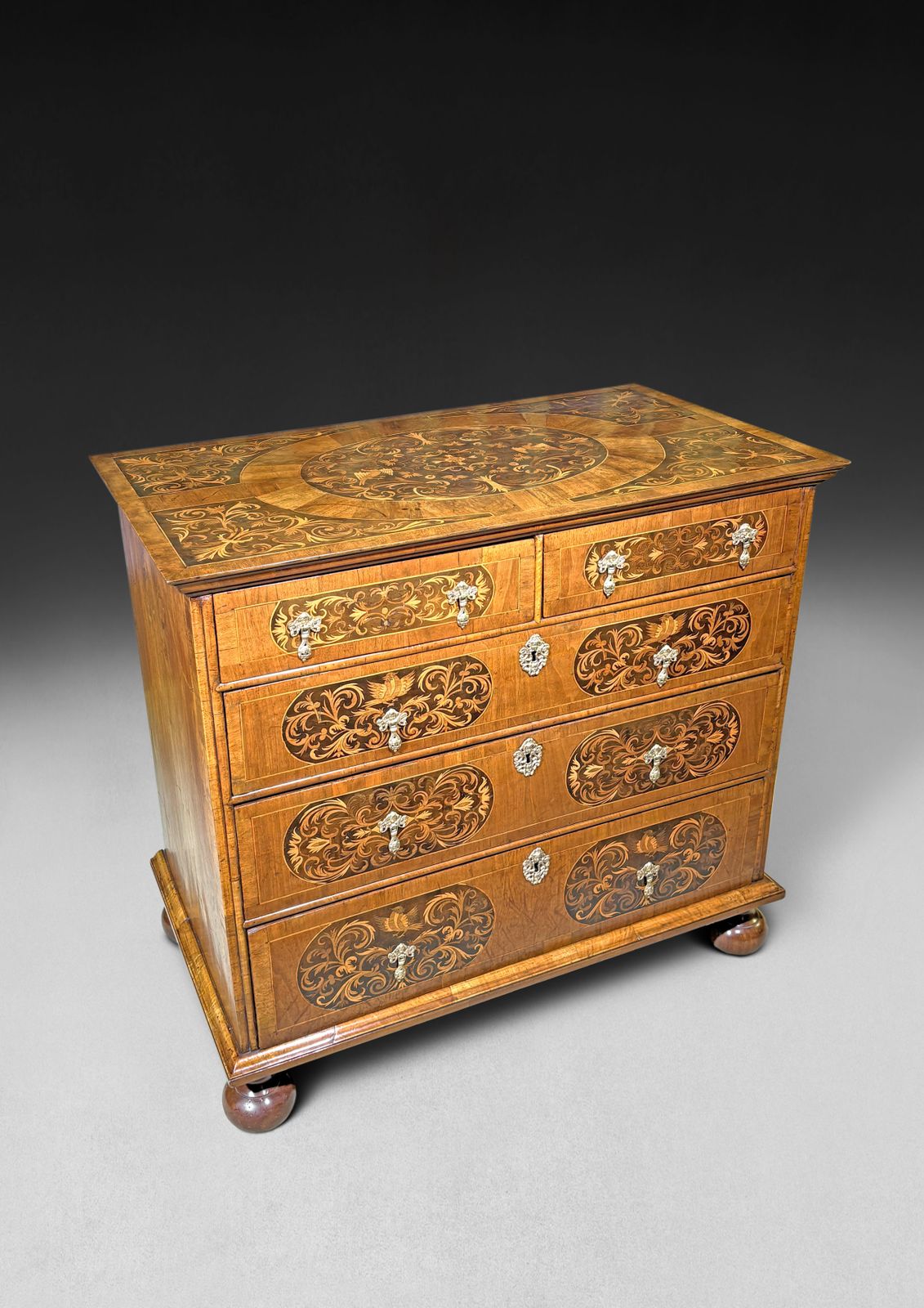 William And Mary Period Marquetry Inlaid Walnut Chest Of Drawers photo vinterior