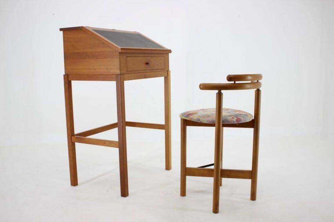 photo furniture Bureau et chaise haute en acajou, par Rud Thygesen & Johnny Sørensen, années 1980