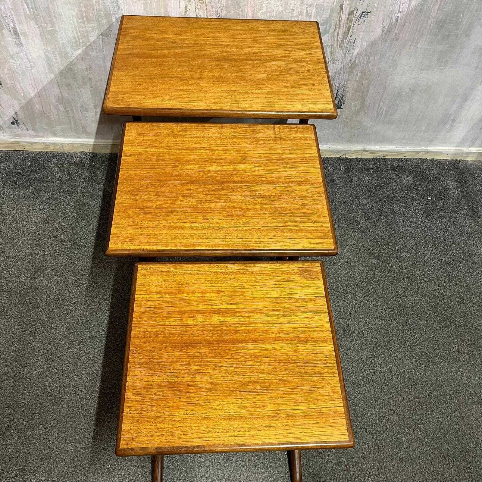 Mid Century Set Of 3 1960s/70s Teak Crossbanded Nest Of Tables Danish Style photo furniture
