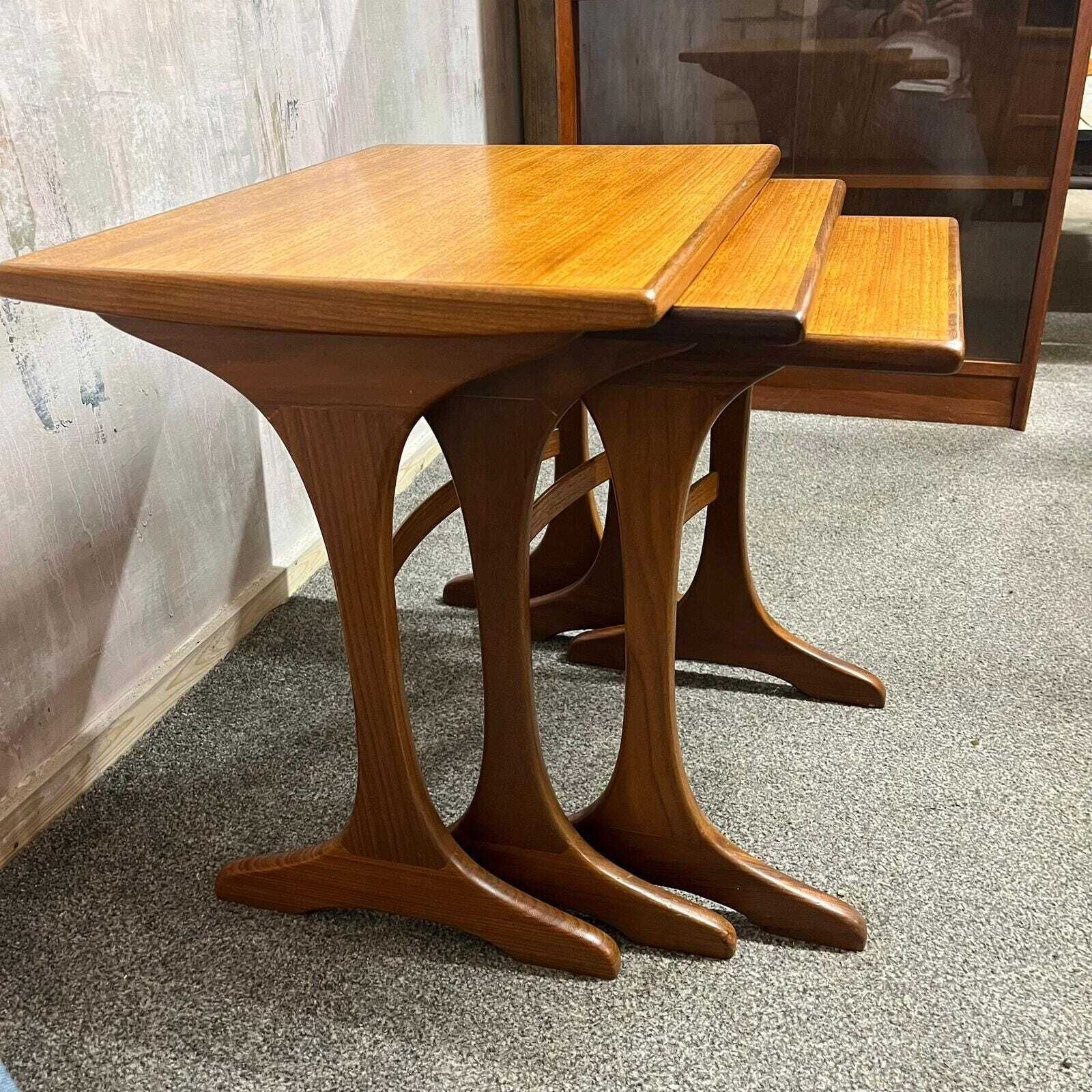 Mid Century Set Of 3 1960s/70s Teak Crossbanded Nest Of Tables Danish Style photo Furniture