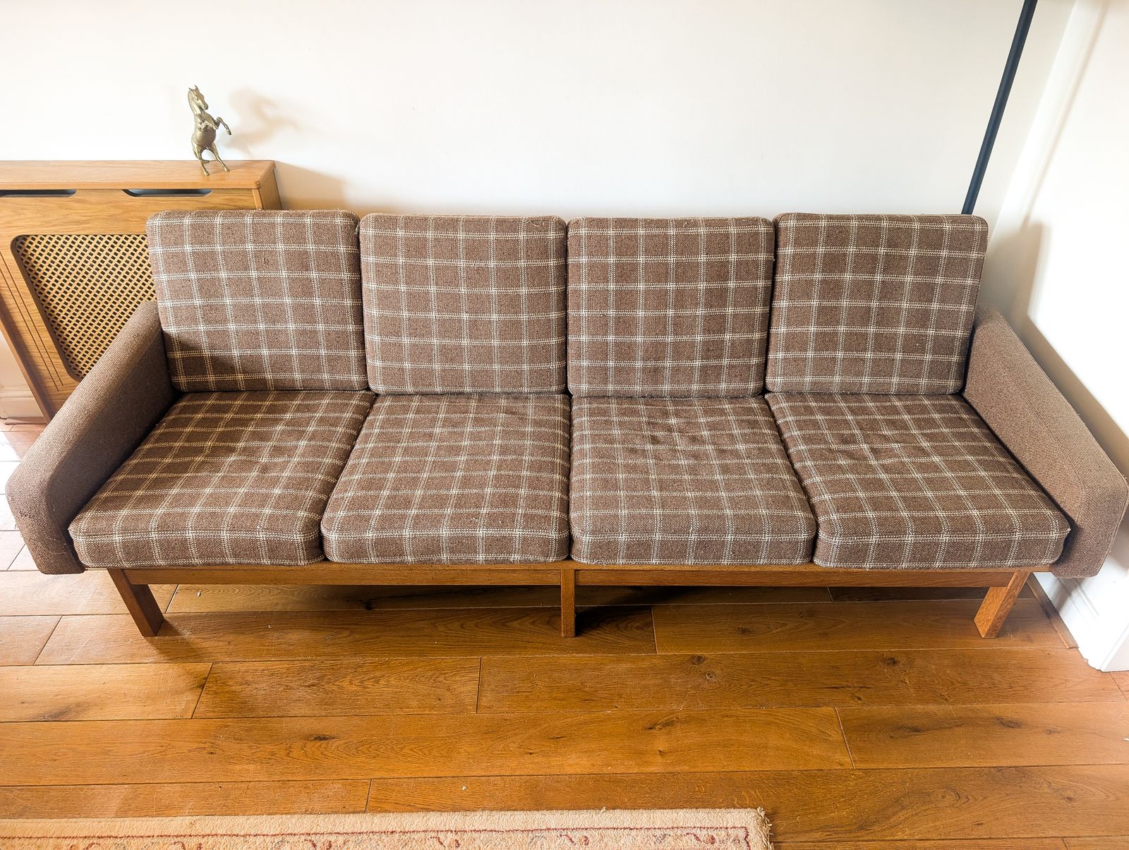 Rare Mid Century 1960s Vintage Danish 4 Seater Retro Sofa In The Style Of Hans J. Wegner With Original Wool And Sprung Cushions photo vinterior