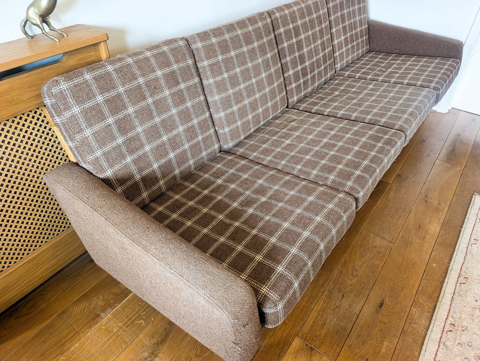 photo furniture Rare Mid Century 1960s Vintage Danish 4 Seater Retro Sofa In The Style Of Hans J. Wegner With Original Wool And Sprung Cushions