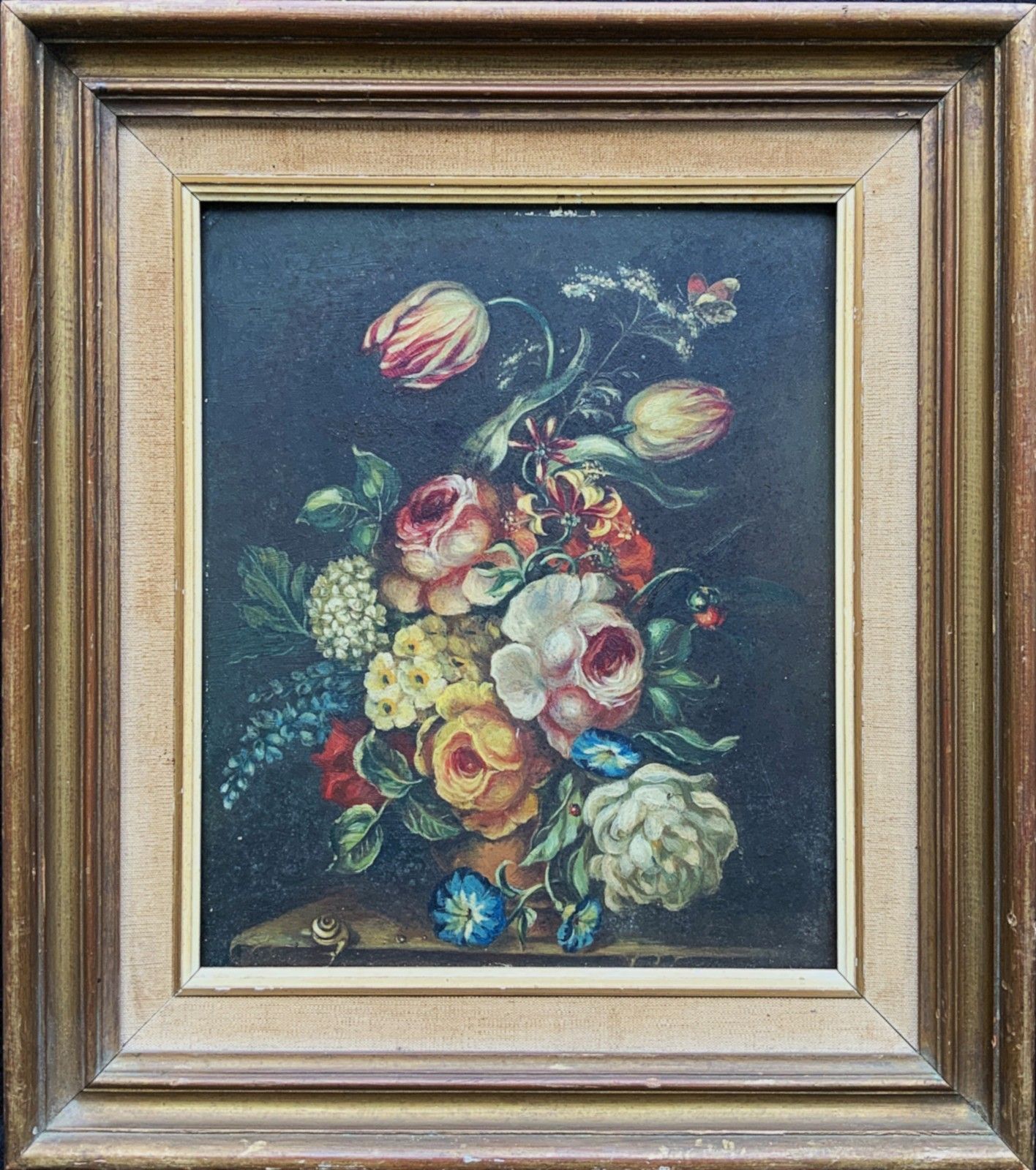 Beautiful Late 19th Century Dutch Antique Still Life Tulips & Roses Oil Painting