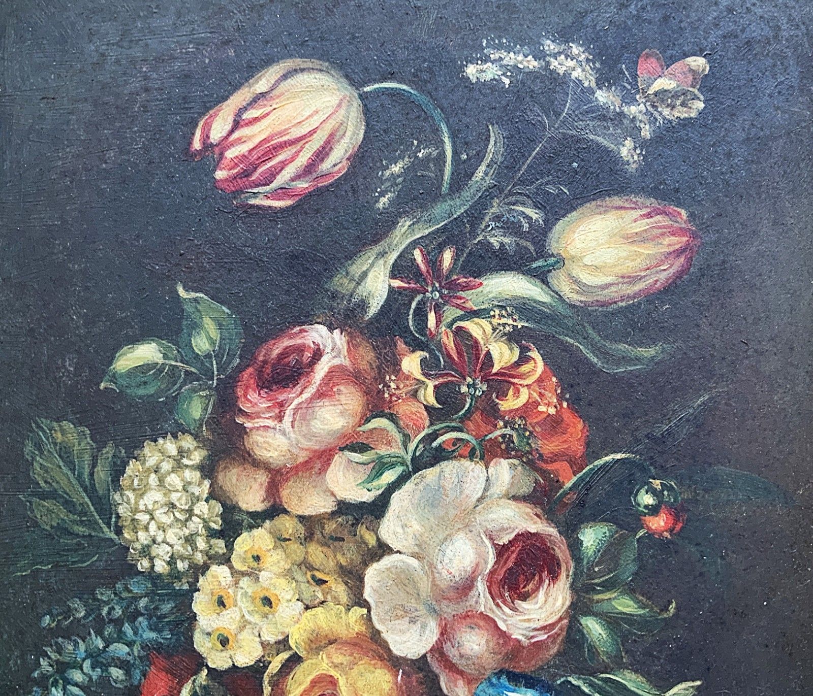 Beautiful Late 19th Century Dutch Antique Still Life Tulips & Roses Oil Painting photo Art