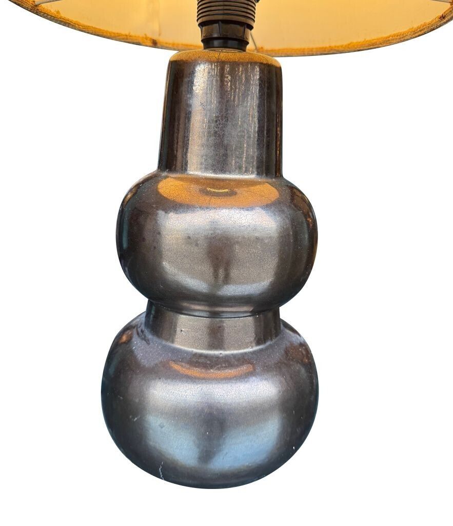 A 1960s French Ceramic Lamp With Orignal Hessian Shade photo for sale