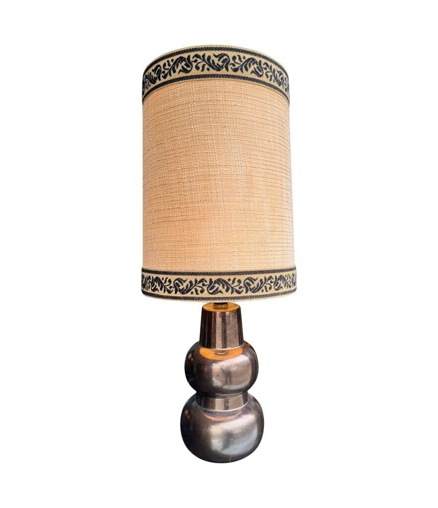 photo for sale A 1960s French Ceramic Lamp With Orignal Hessian Shade