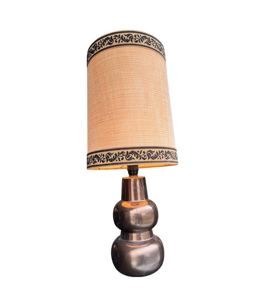 Lighting A 1960s French Ceramic Lamp With Orignal Hessian Shade photo