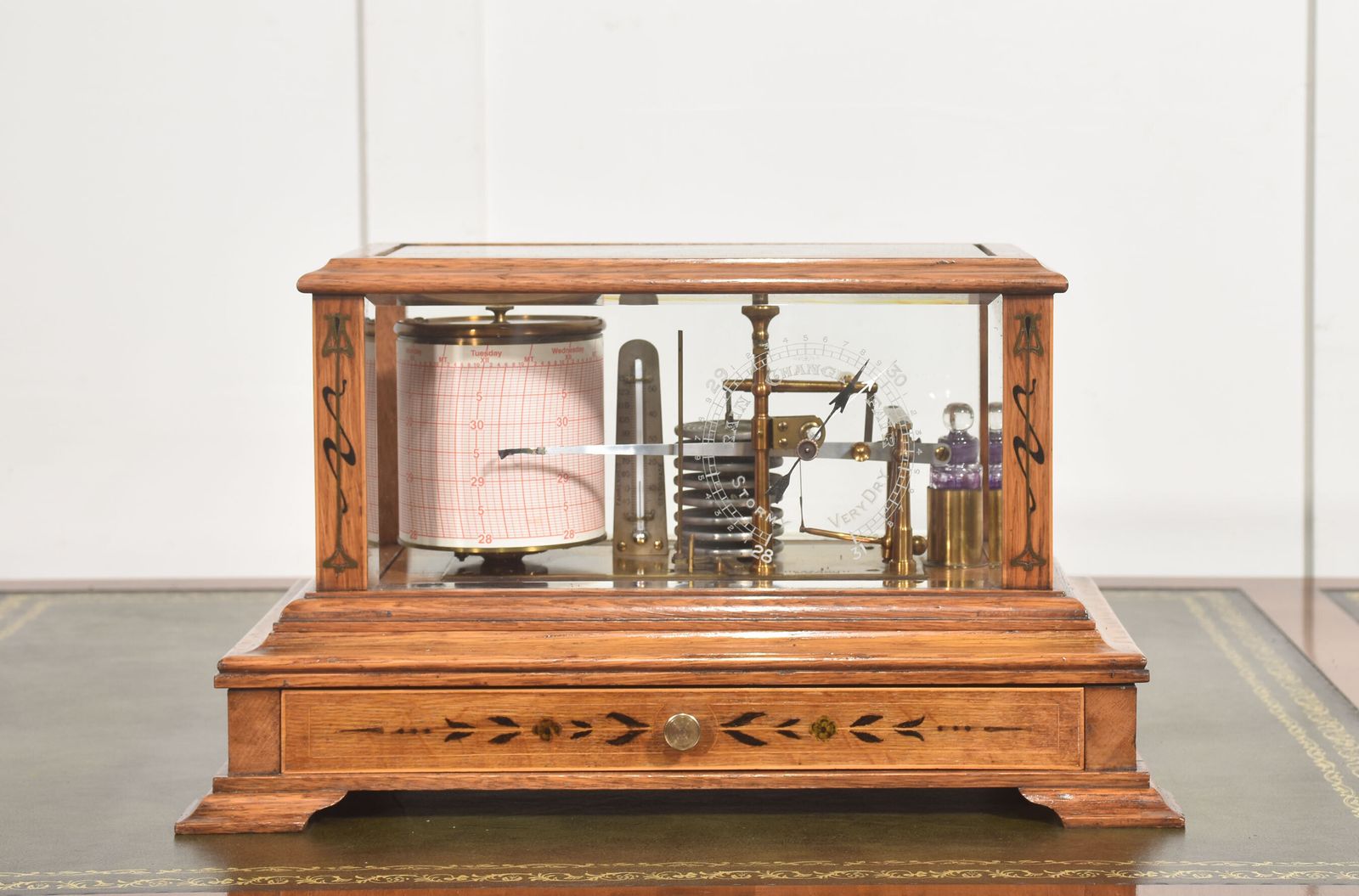 Home Decor Rare Hezzanith Oak Cased Barograph With Art Nouveau Inlay photo