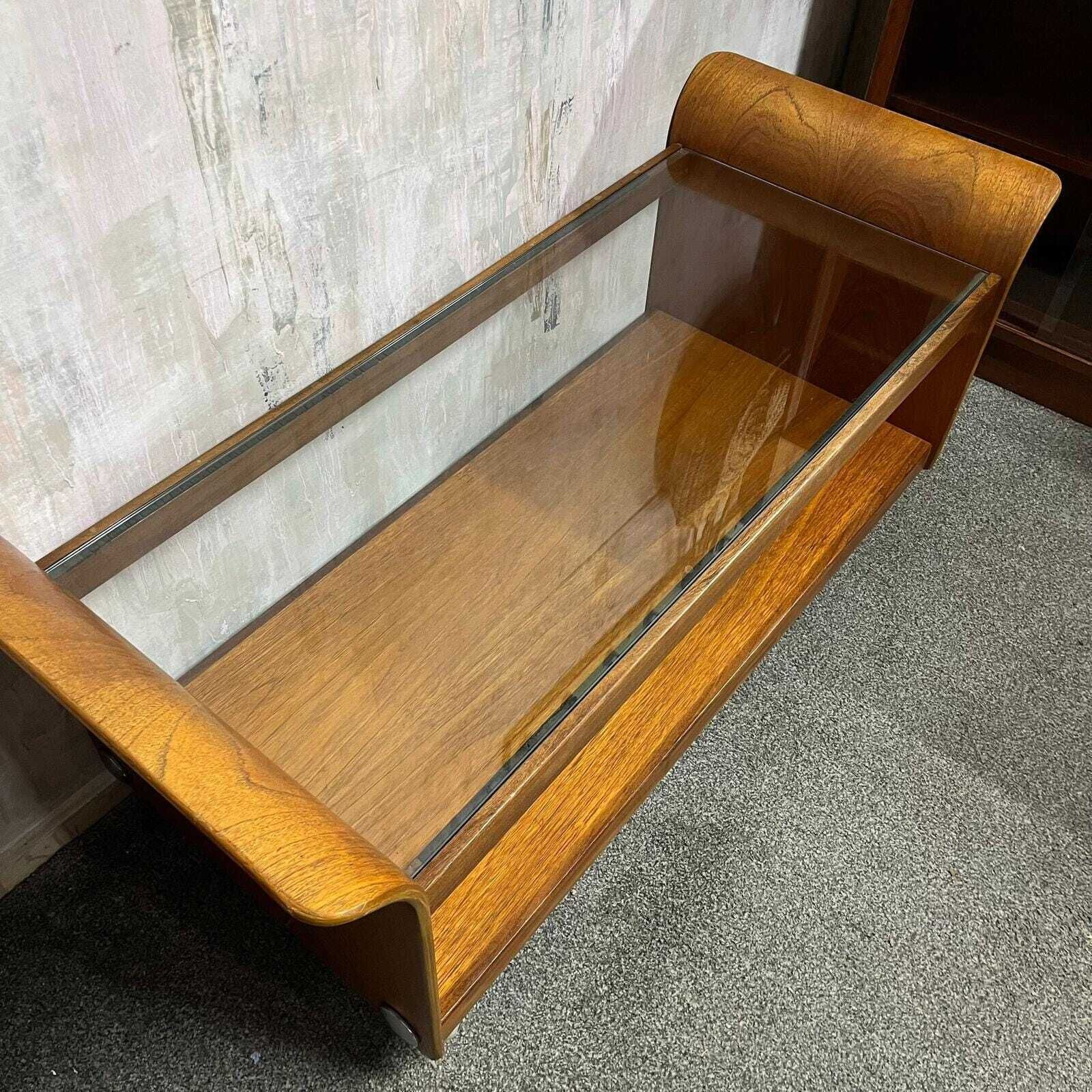 G Plan Tulip Coffee Table Mid Century Retro Teak Base Glazed Shelf Castors photo for sale