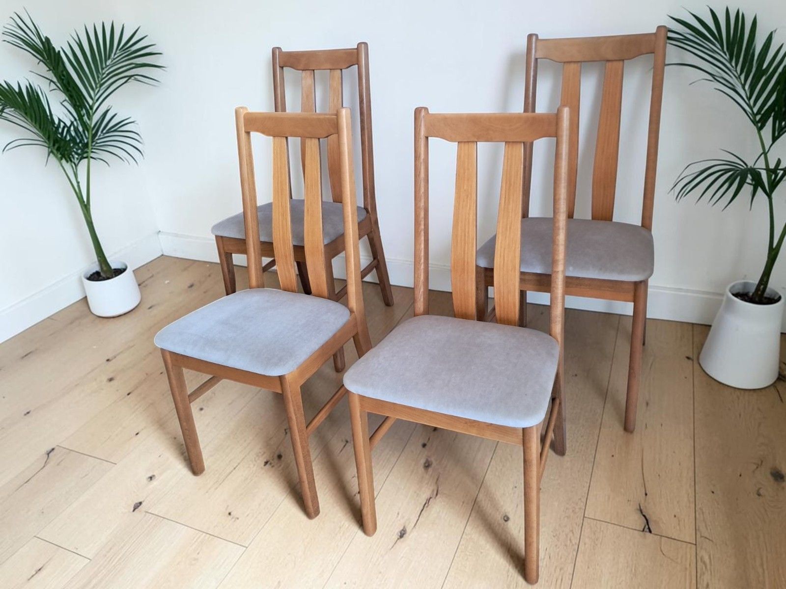 Vintage Mid Century G Plan Style Light Teak Dining Chairs – Set Of 4 (1970s) photo 395.0