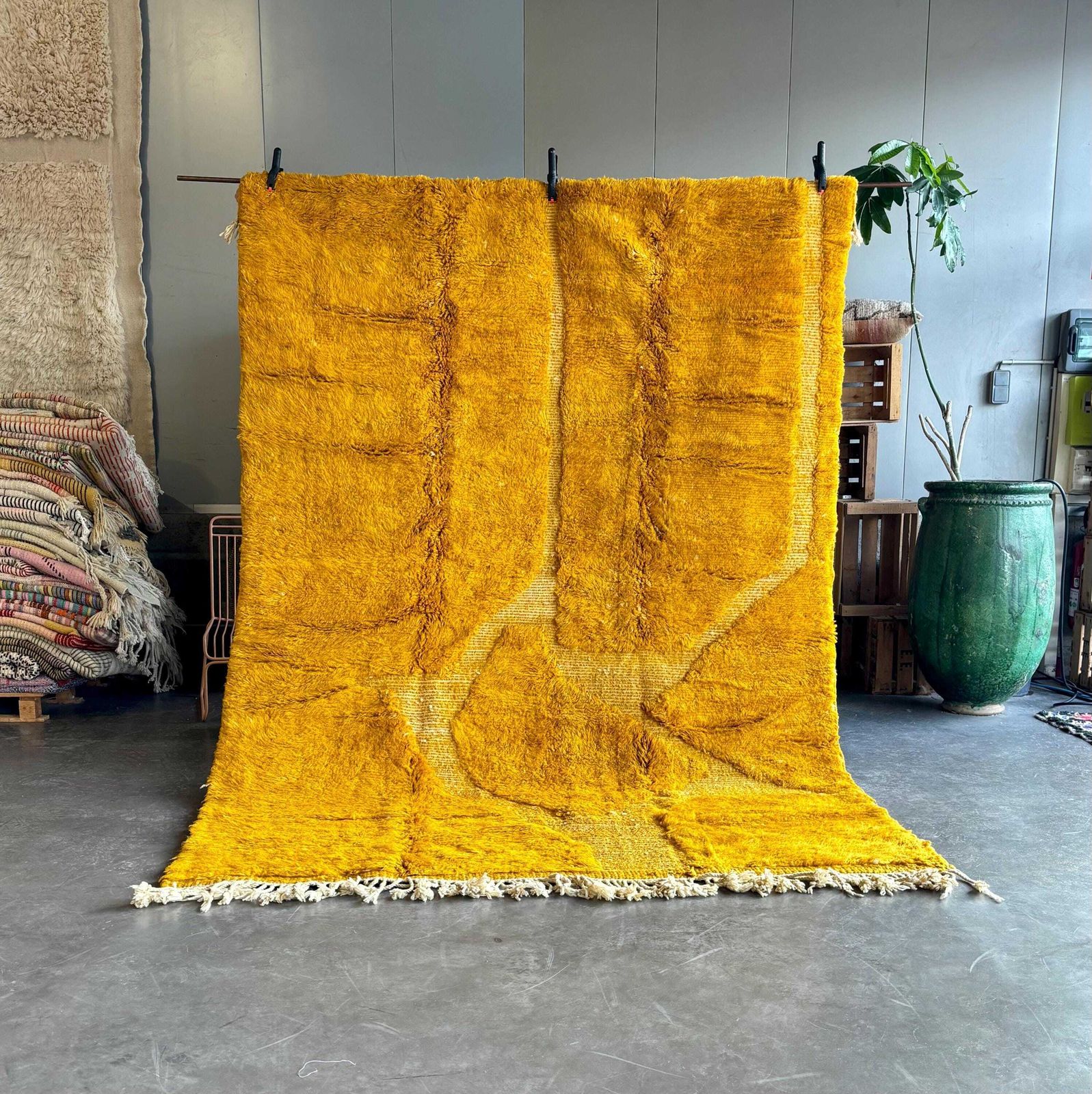 Yellow Mrirt Moroccan Wool Rug 200x300 Cm– Handmade Thick Wool Berber Rug Woven By Women Cooperative photo furniture