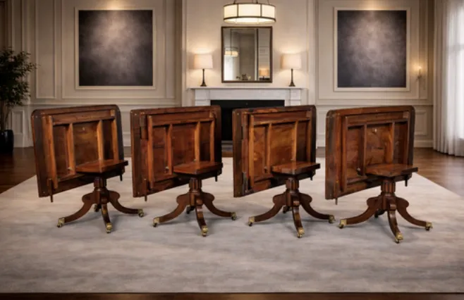 Antique Monumental Irish Regency Four Pedestal Mahogany Dining Table With Five Leaves photo vintage