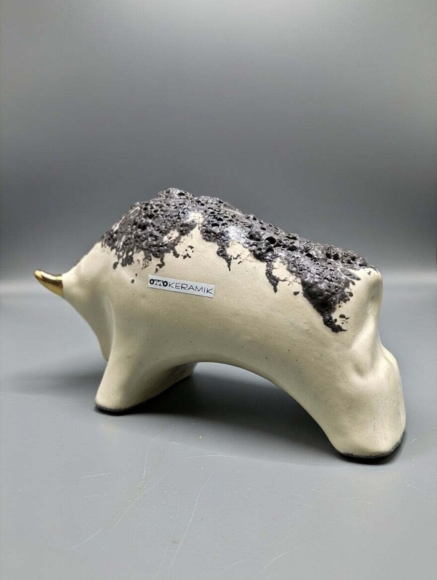 Otto Keramik Gold Edition Ceramic Bull West German Pottery Fat Lava photo vintage