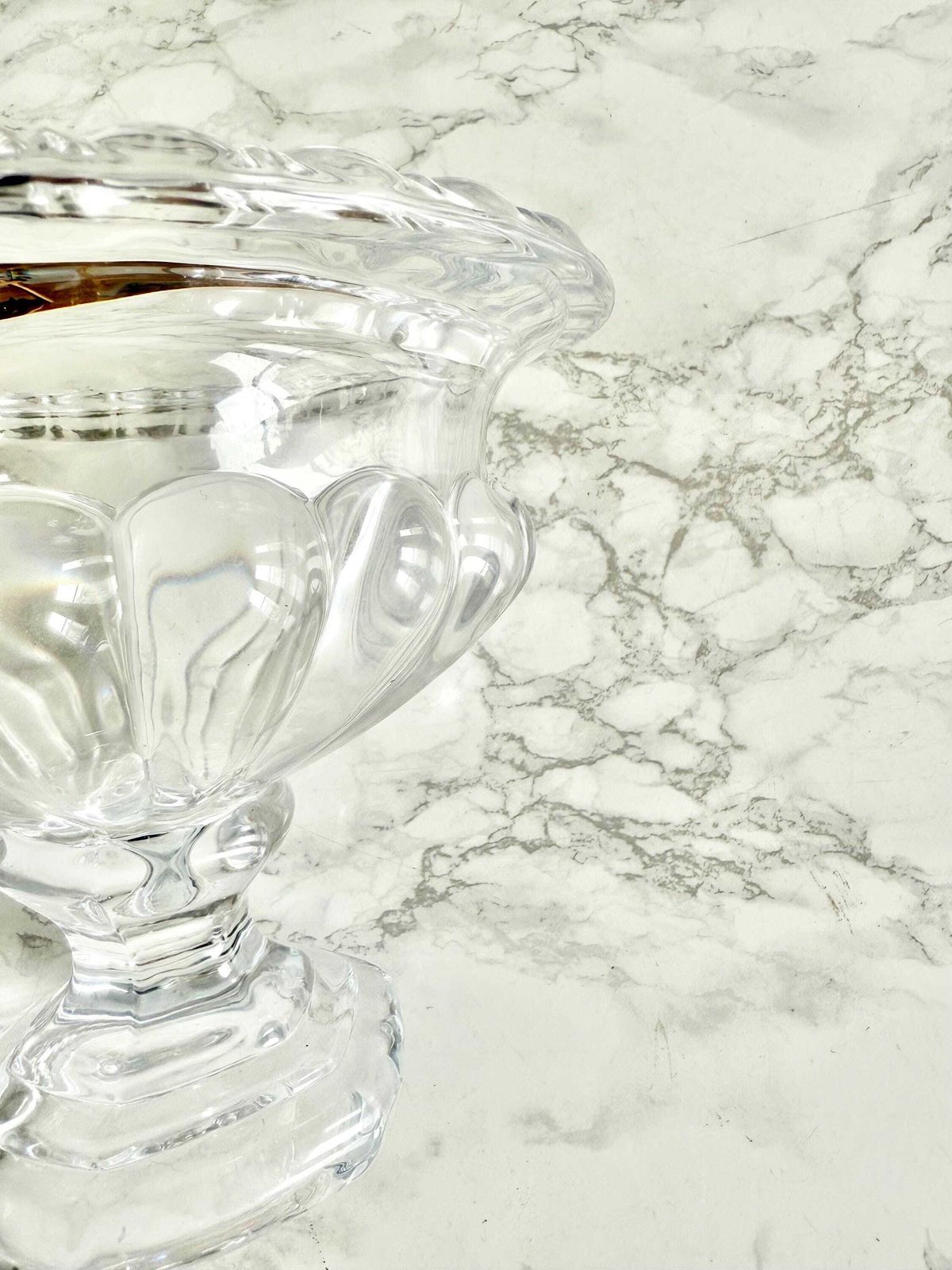 Grand Tour Style Heavy Moulded Lead Crystal Medici Footed Vase Mantel Piece Decor Table Top Dining Table Center Piece Planter Small photo for sale