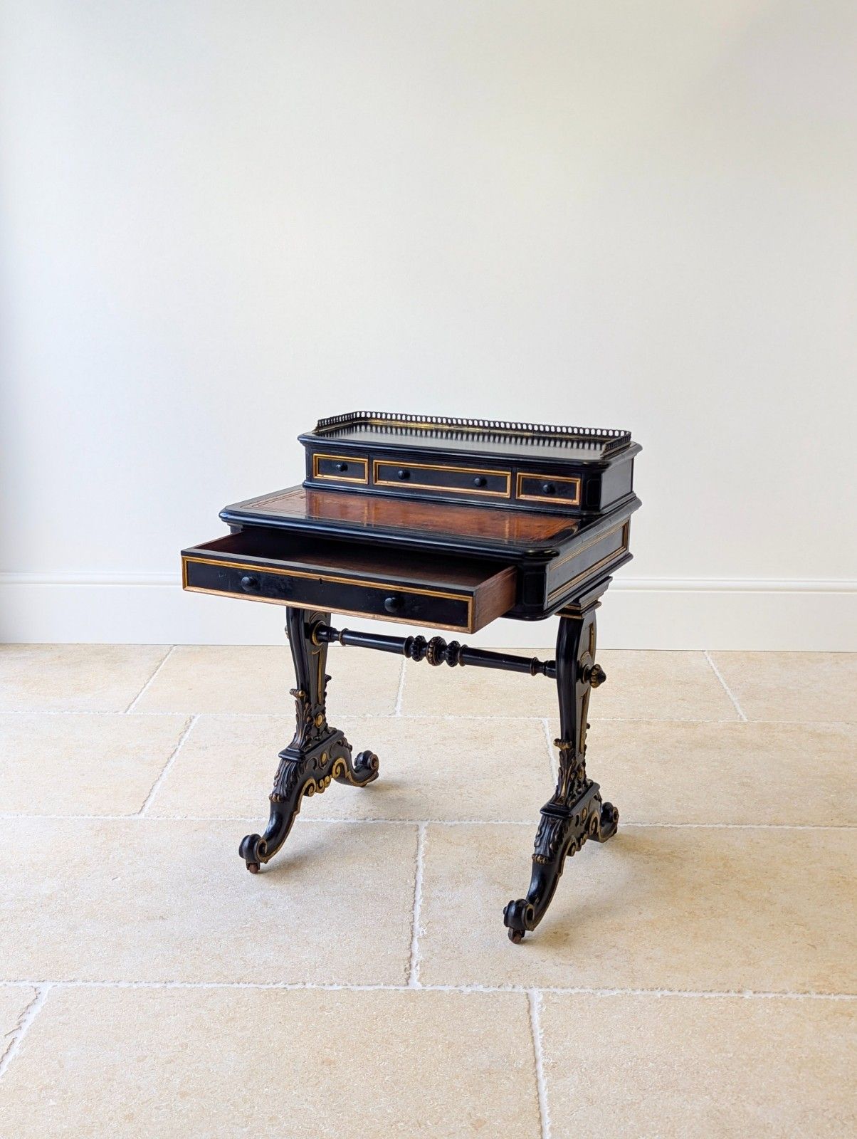 Furniture Antique Victorian Ebonised Bonheur Du Jour C.1870 photo
