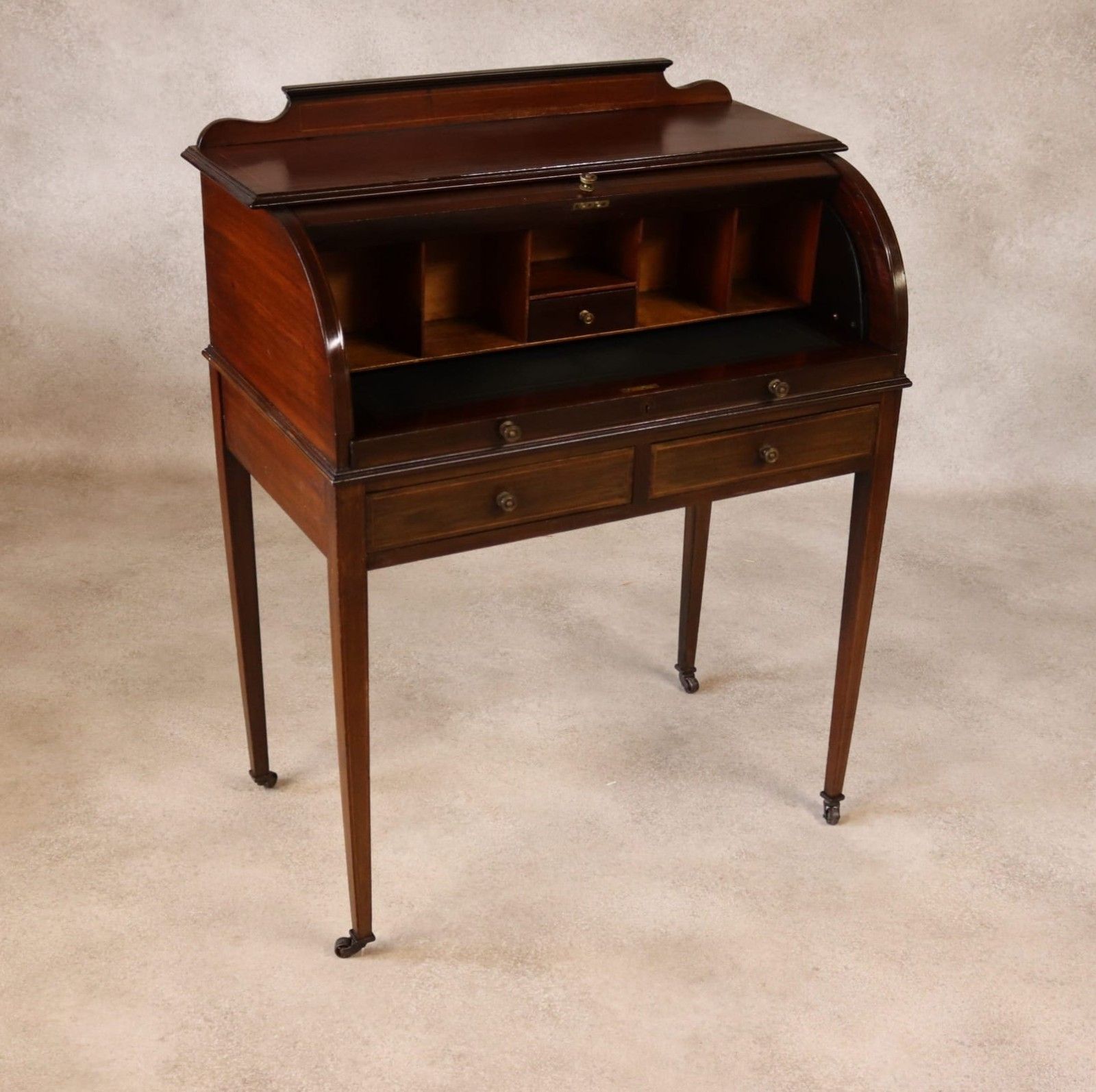 ​Antique Edwardian Mahogany Cylinder Bureau Desk Sheraton Style Circa 1900 photo 325.0