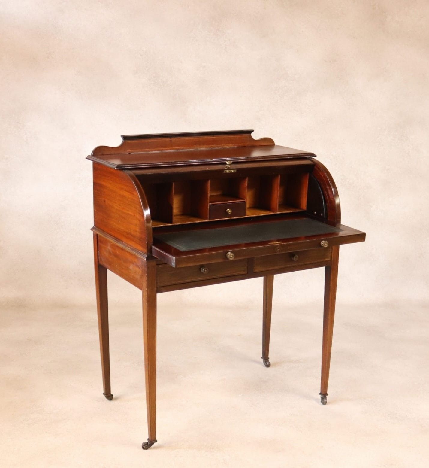 ​Antique Edwardian Mahogany Cylinder Bureau Desk Sheraton Style Circa 1900 photo buy