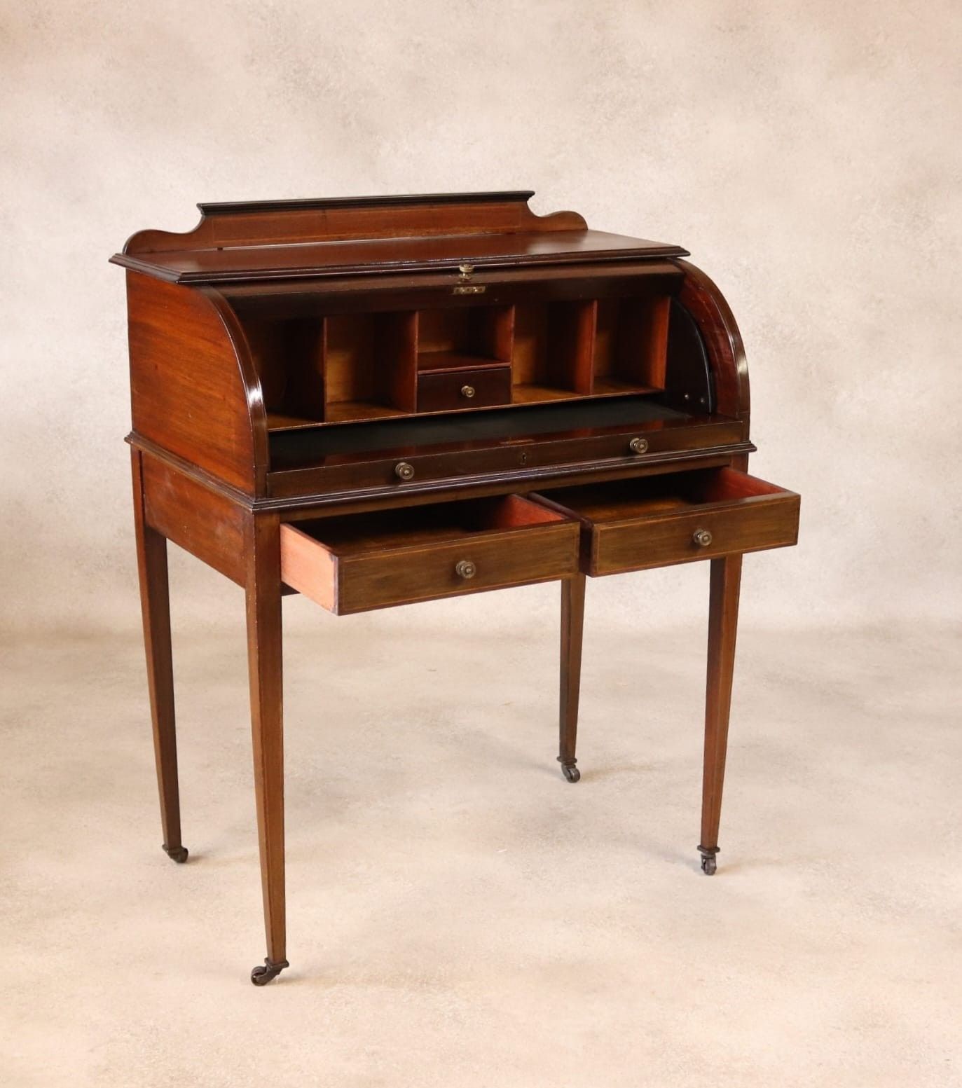 ​Antique Edwardian Mahogany Cylinder Bureau Desk Sheraton Style Circa 1900 photo vintage
