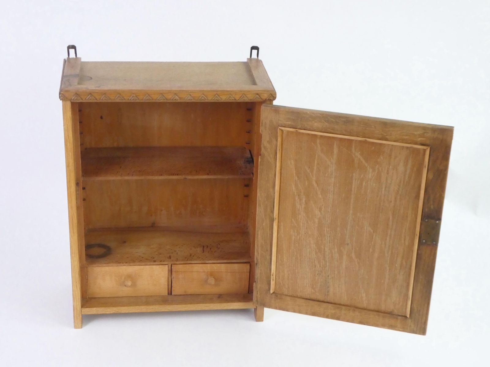 Antique Light Oak Art Deco Medicine Cabinet, Small Apothecary Chest With Carved Details photo vinterior