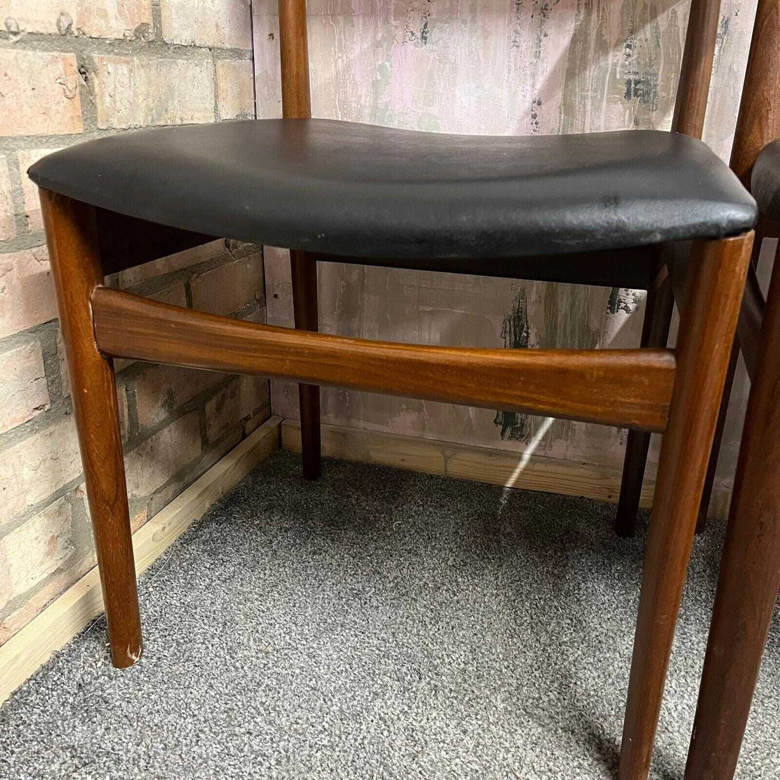photo for sale 4x Danish Mid Century 1960s Dining Chairs Teak Upholstered Faux Leather