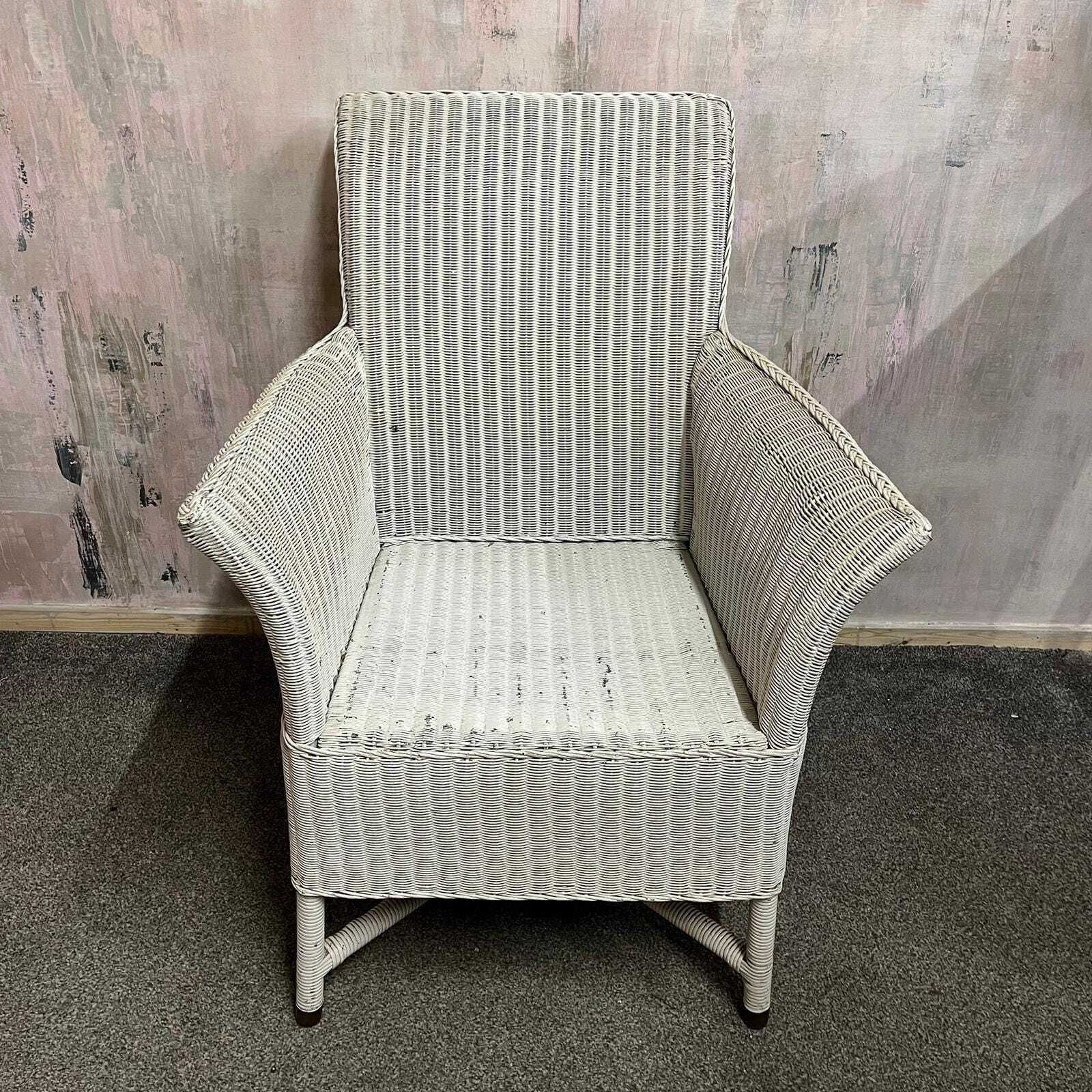Vintage Lloyd Loom Style High Backed Armchair Brass Feet Retro Mid Century