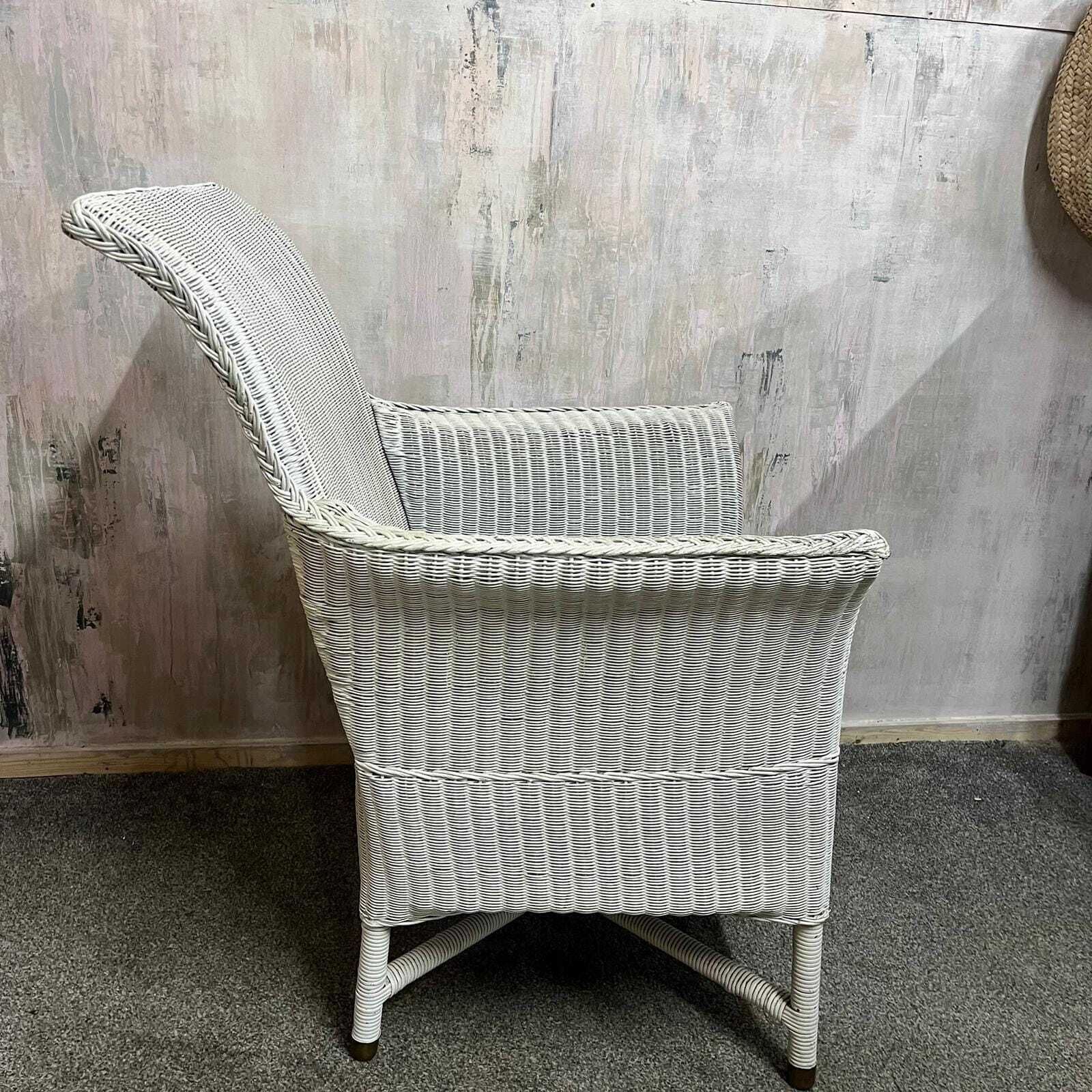 Vintage Lloyd Loom Style High Backed Armchair Brass Feet Retro Mid Century photo for sale