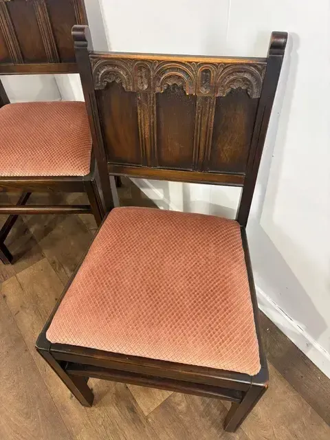 Vintage Set Of Four Oak Priory Style Dining Chairs photo vinterior