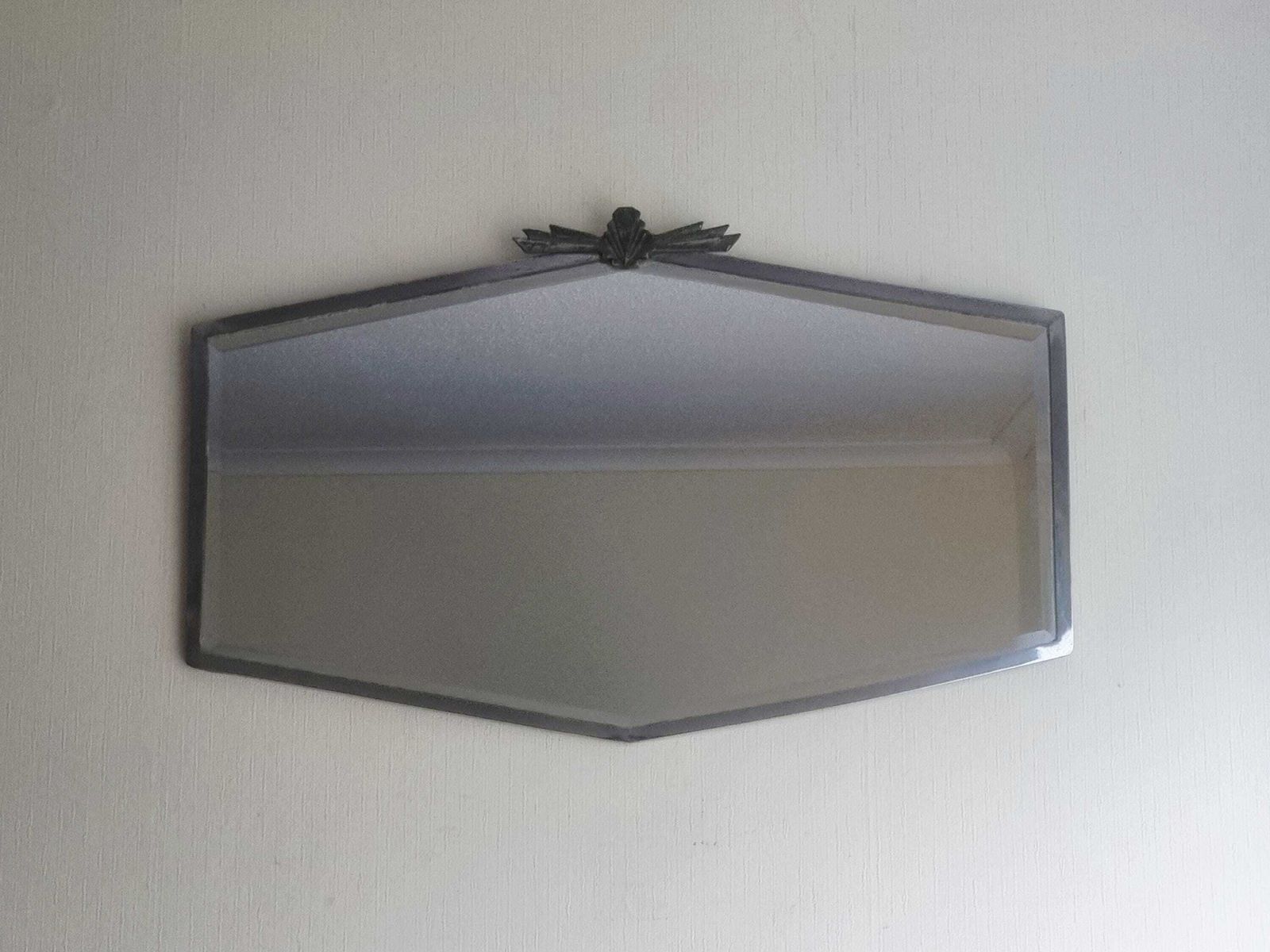 Large Vintage Art Deco Bevelled Wall Mirror   Geometric Angled Edge   1930s Hanging Mirror
