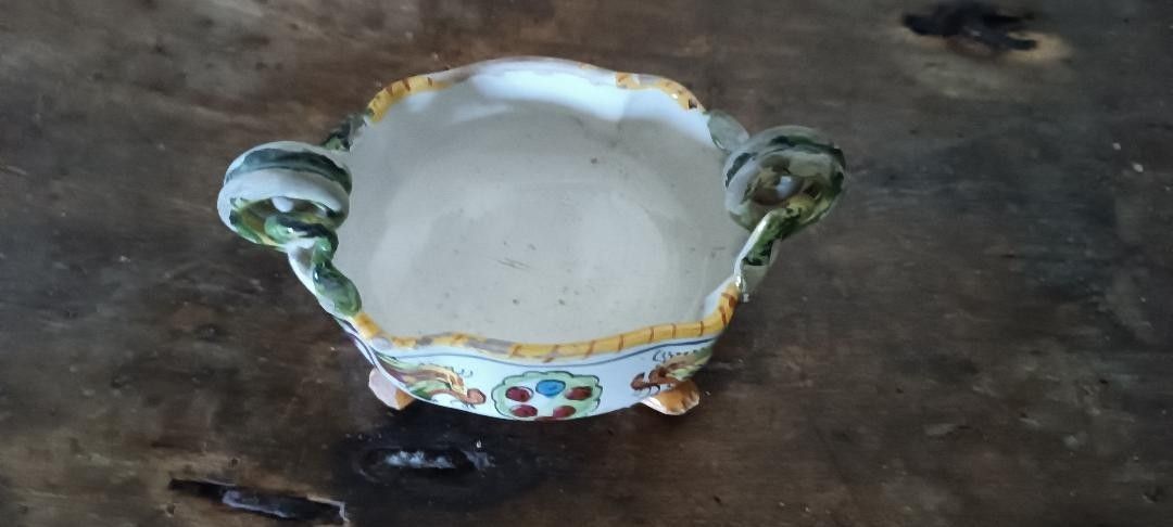 Antique Majolica Sauce Pan Decorated With Grotesques 19th Century Tuscany photo Home Decor