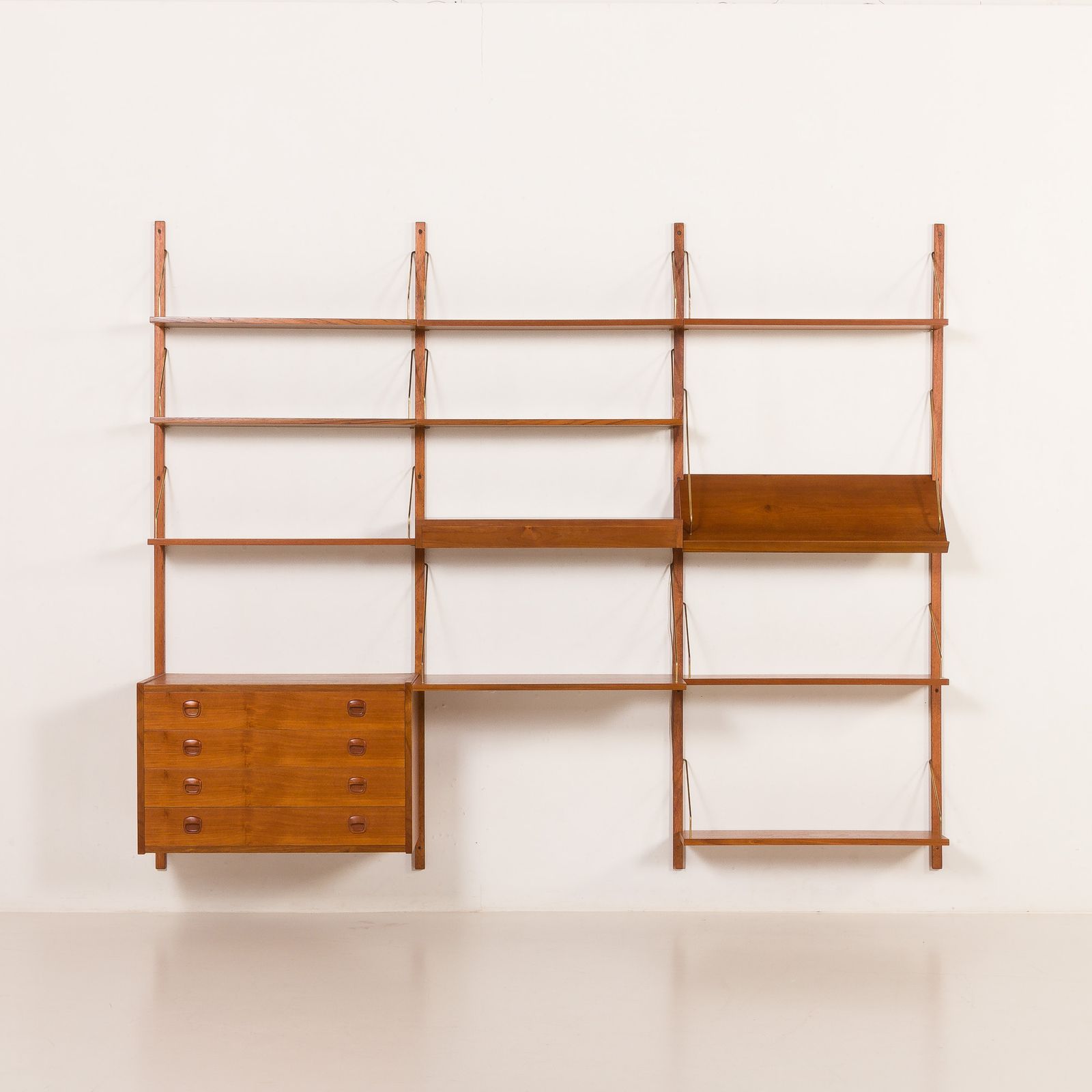 Danish Teak Wall Unit In The Style Of Cadovius, Sorensen With A Lamp, 1970s photo furniture