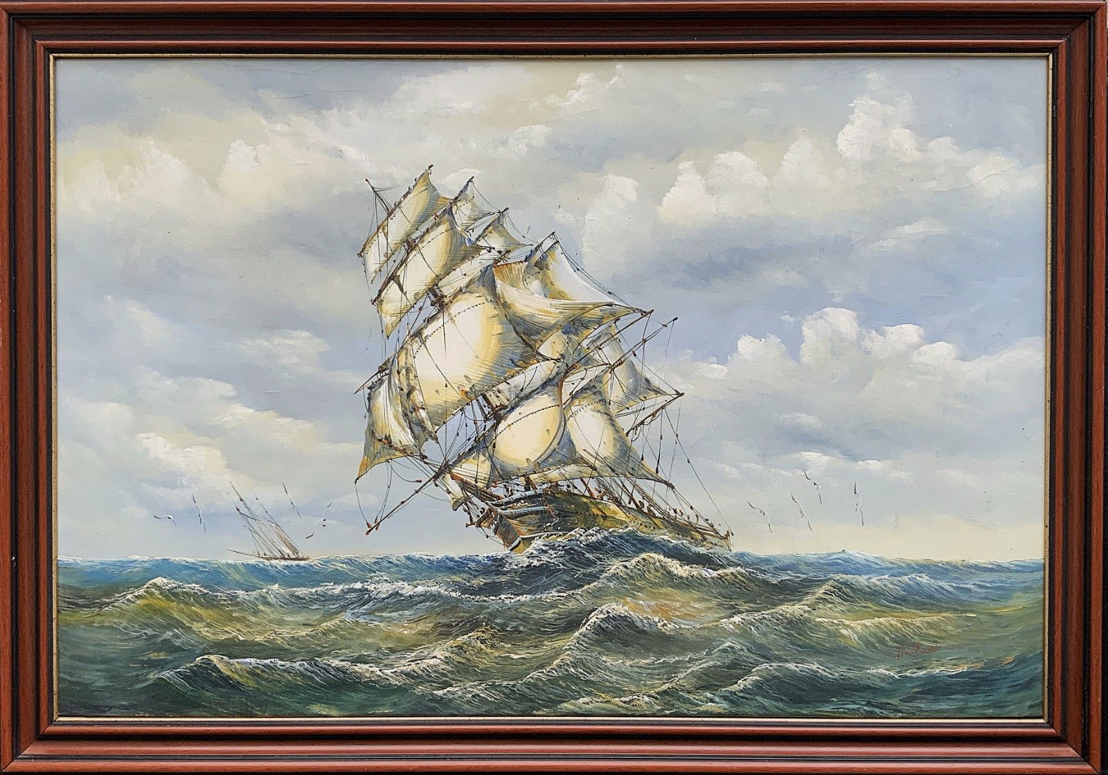 John Ambrose (1931–2010) Large Marine Rough Seas Ship Seascape Oil Painting