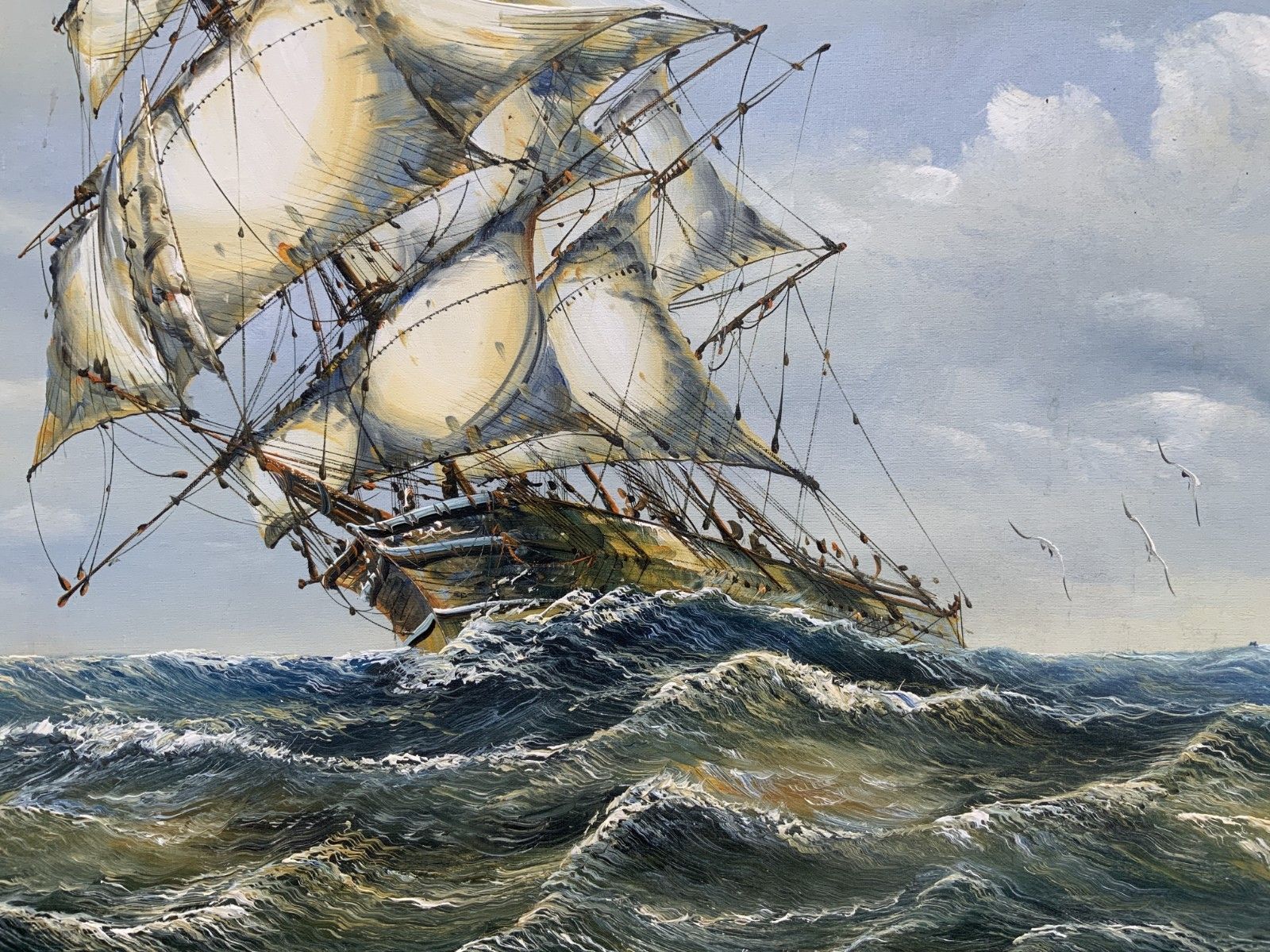 photo for sale John Ambrose (1931–2010) Large Marine Rough Seas Ship Seascape Oil Painting