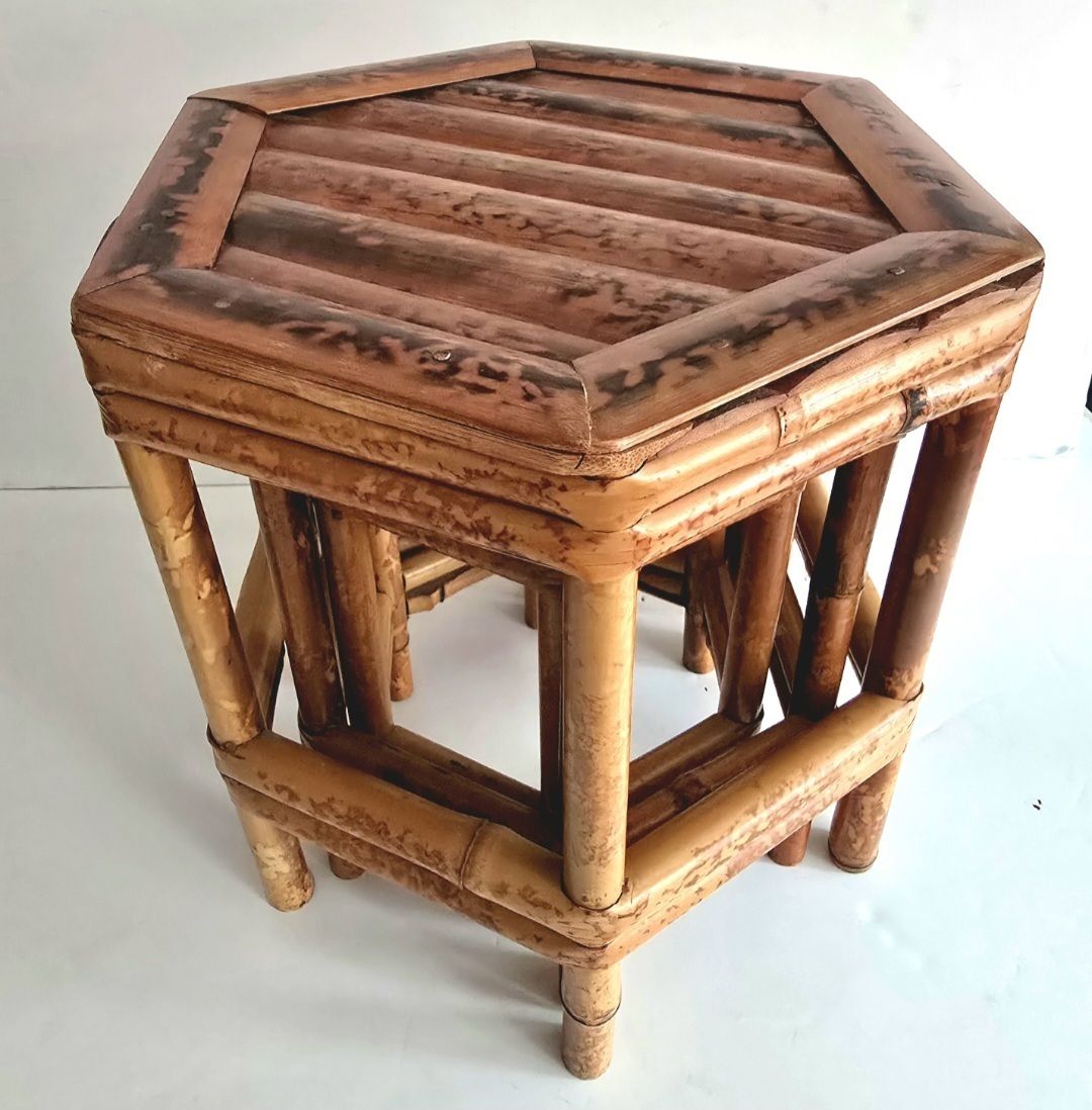 A Set Of Three Antique French Tiger Bamboo Nesting Tables. photo 295.0