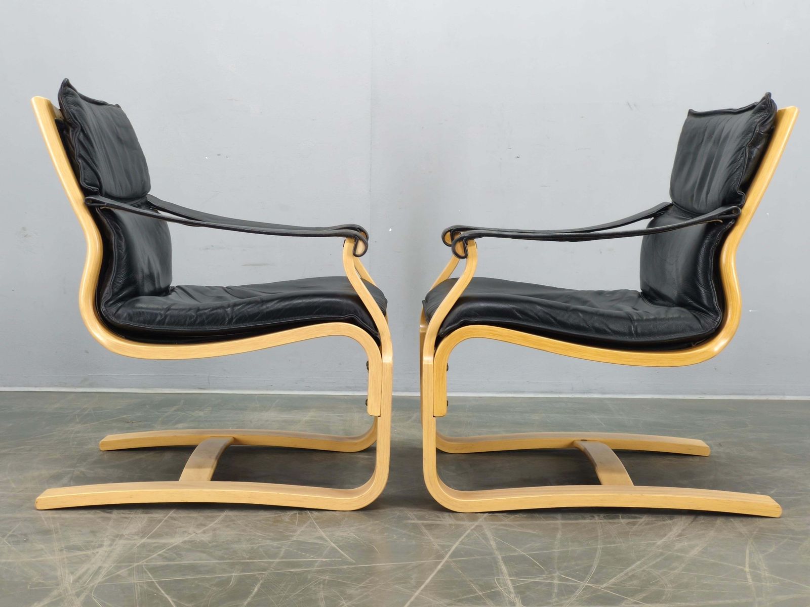 photo buy Paar lederen lounge stoelen van Åke Fribytter voor Nelo Kroken, jaren 1960