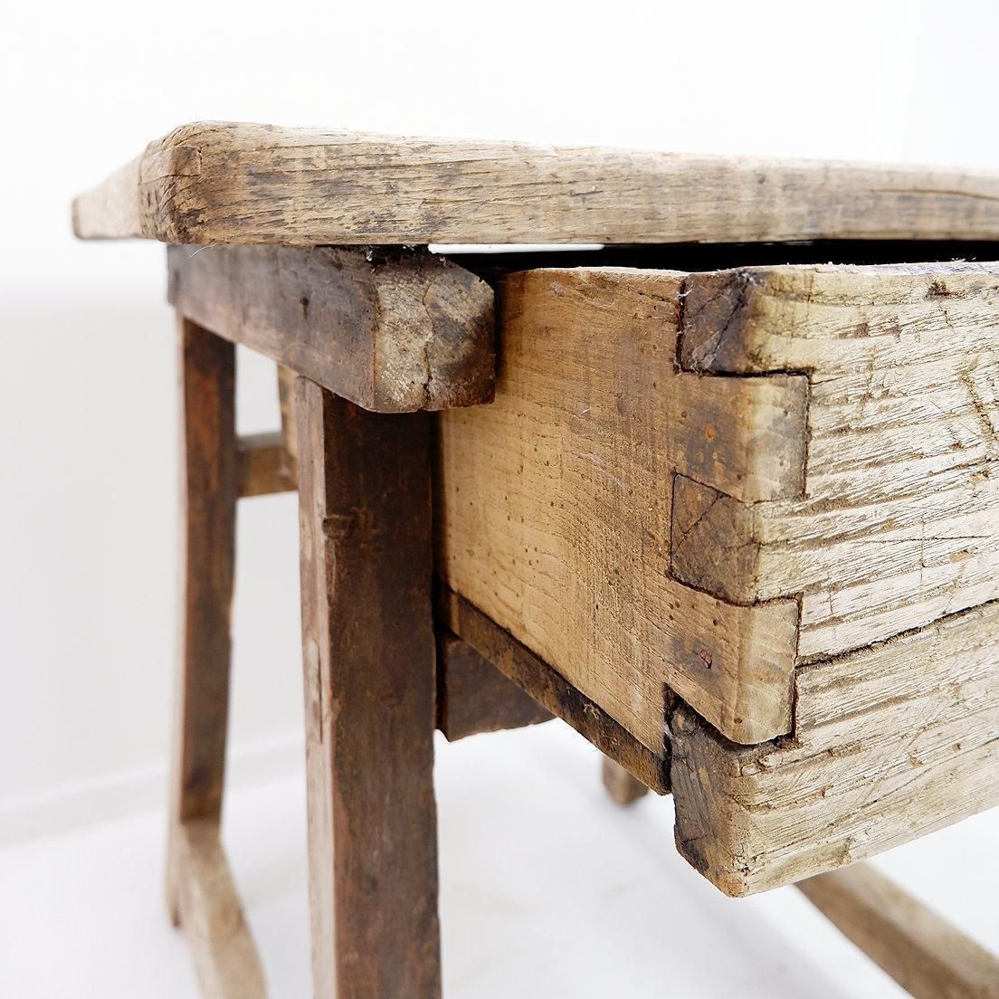 Rustic Farmhouse Side Table With Drawer, Wood And Metal, Circa 1960 photo buy