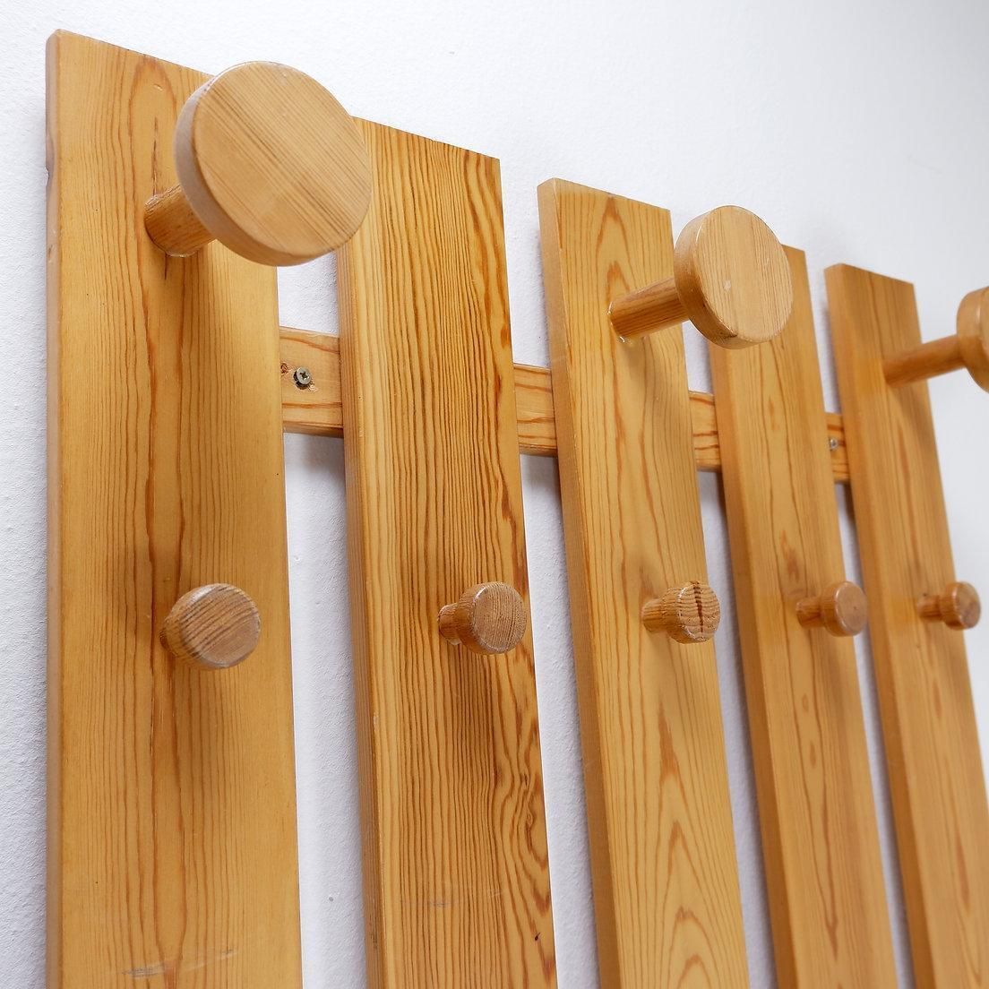 photo for sale Pair Of Mid Century Modern Slatted Wall Coat Racks, Wood, Circa 1980