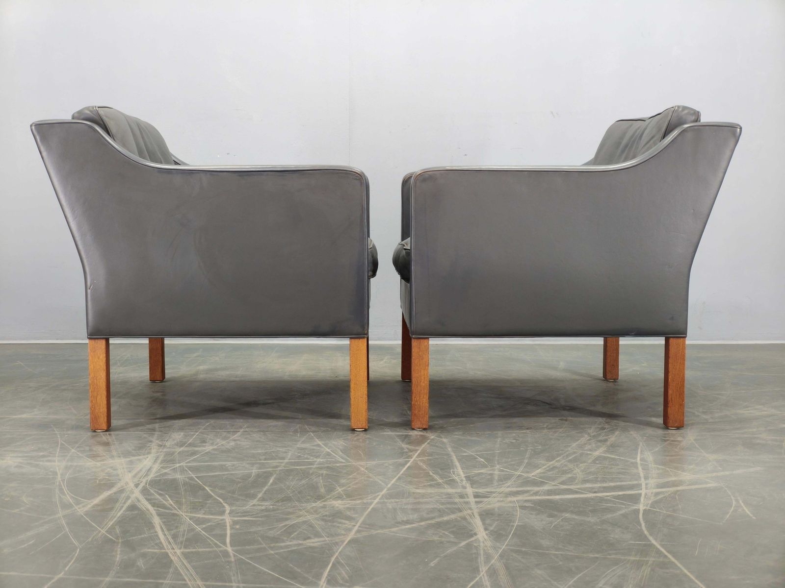 photo vintage Paar lederen lounge chairs van Børge Mogensen voor Fredericia, jaren 1970