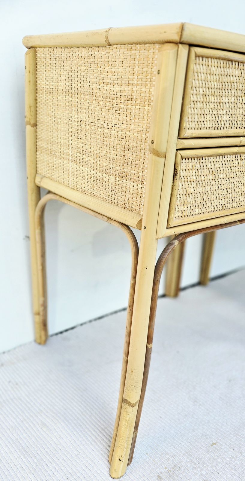 A Pair Of Mid Century Angraves Bamboo Bedside Tables With Glass Tops. photo 595.0