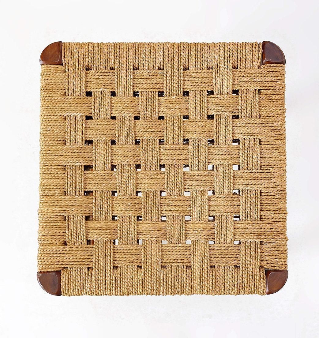 photo furniture Mid Century Modern Wood And Rope Stool, Vintage Design, Circa 1960