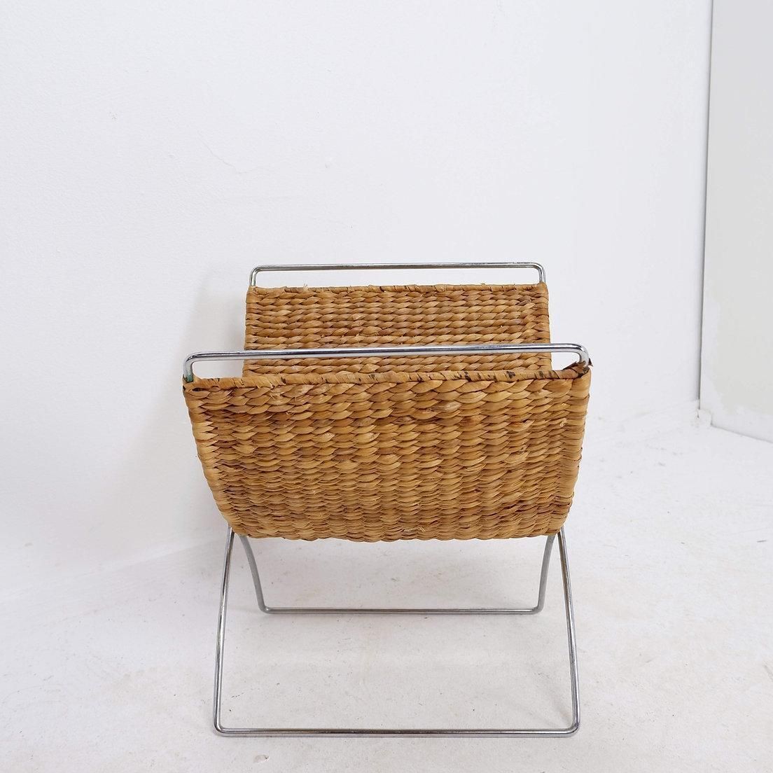 Foldable Magazine Rack In Chrome And Banana Leaves   1970s photo vintage