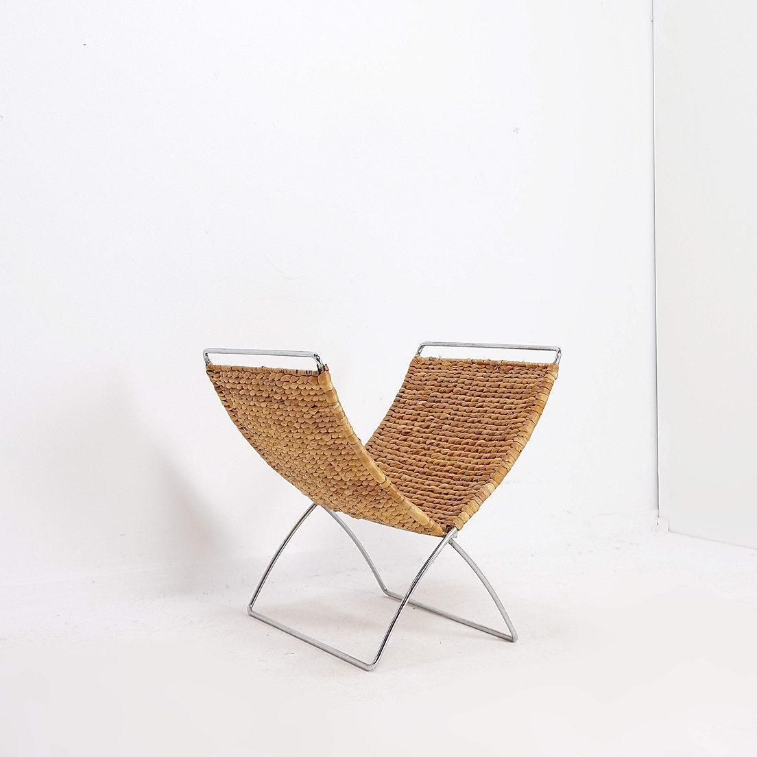 photo furniture Foldable Magazine Rack In Chrome And Banana Leaves   1970s