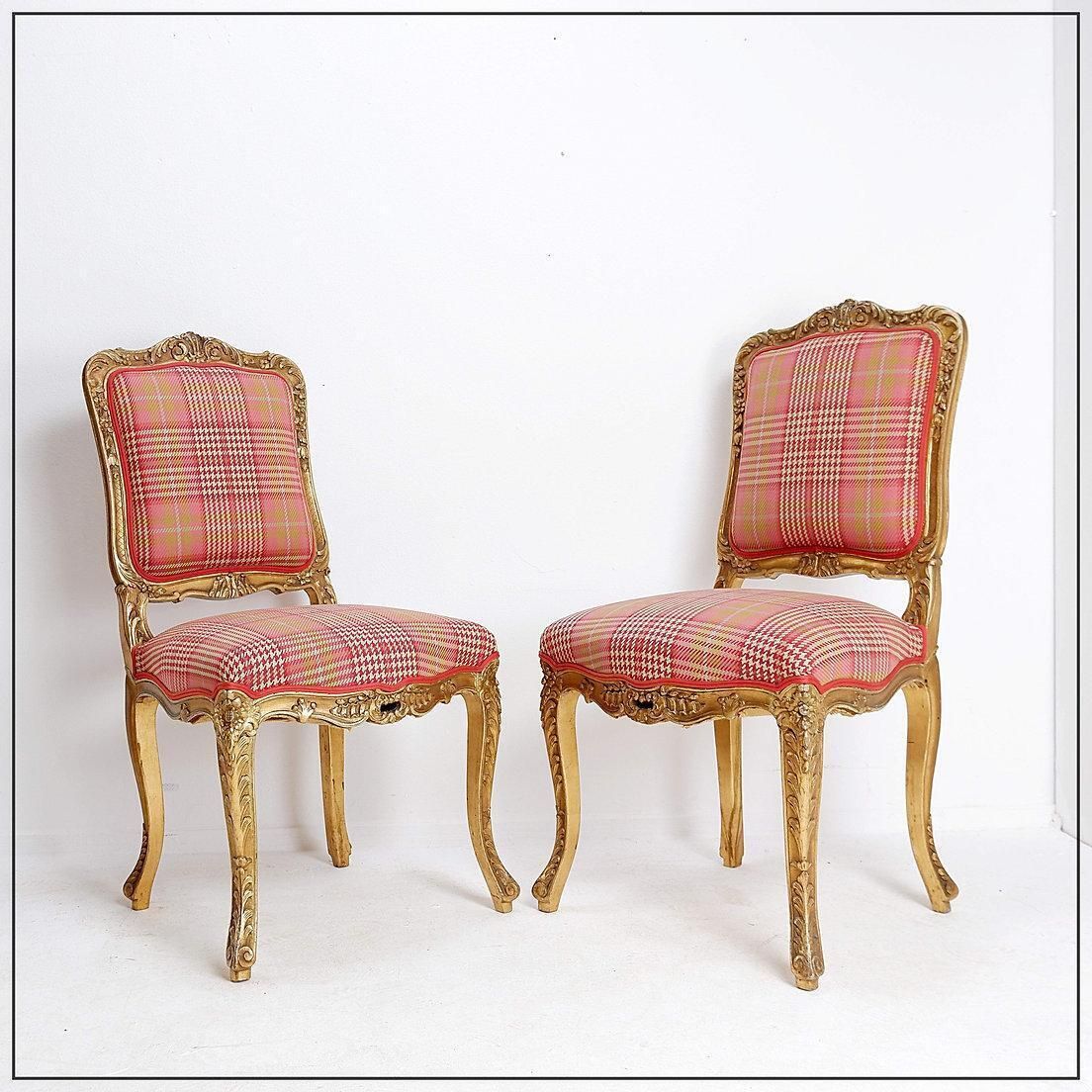Louis XV Style Chairs, Wood And Fabric, Classic Design, 20th Century photo vintage