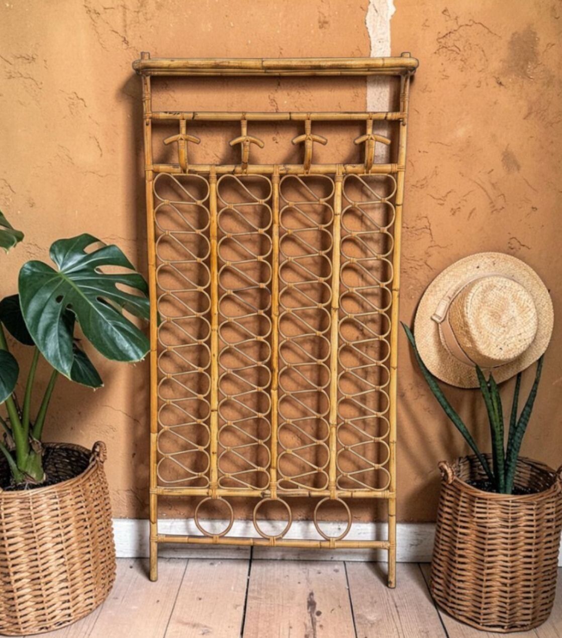 An Italian 1970s Full Length Bamboo Coat And Hat Rack With Top Shelf. photo for sale