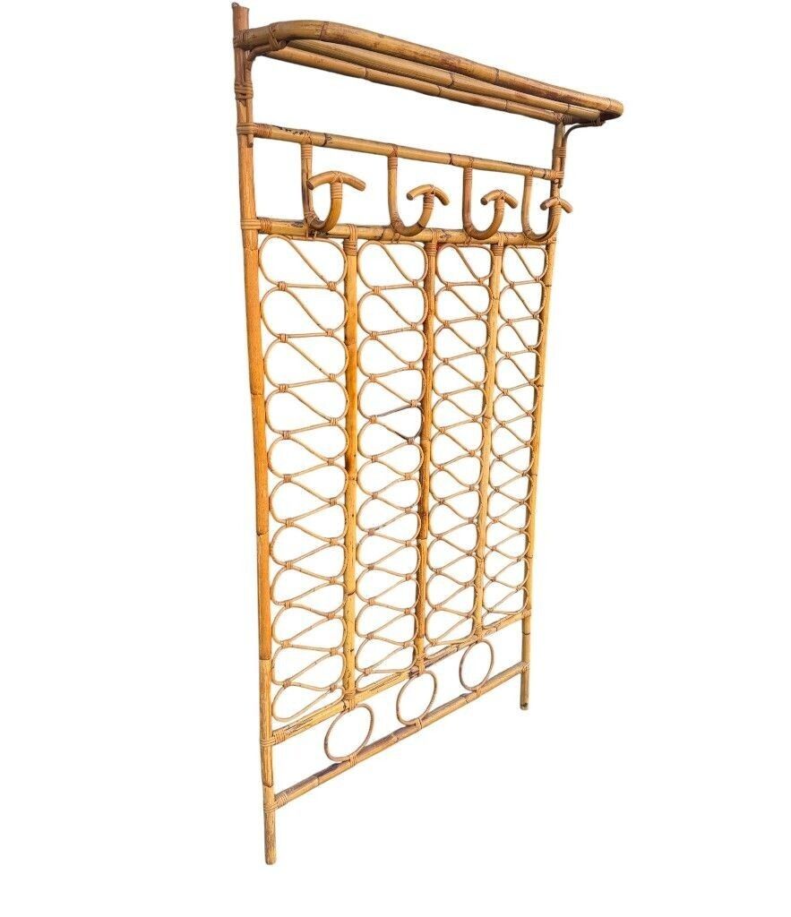photo for sale An Italian 1970s Full Length Bamboo Coat And Hat Rack With Top Shelf.