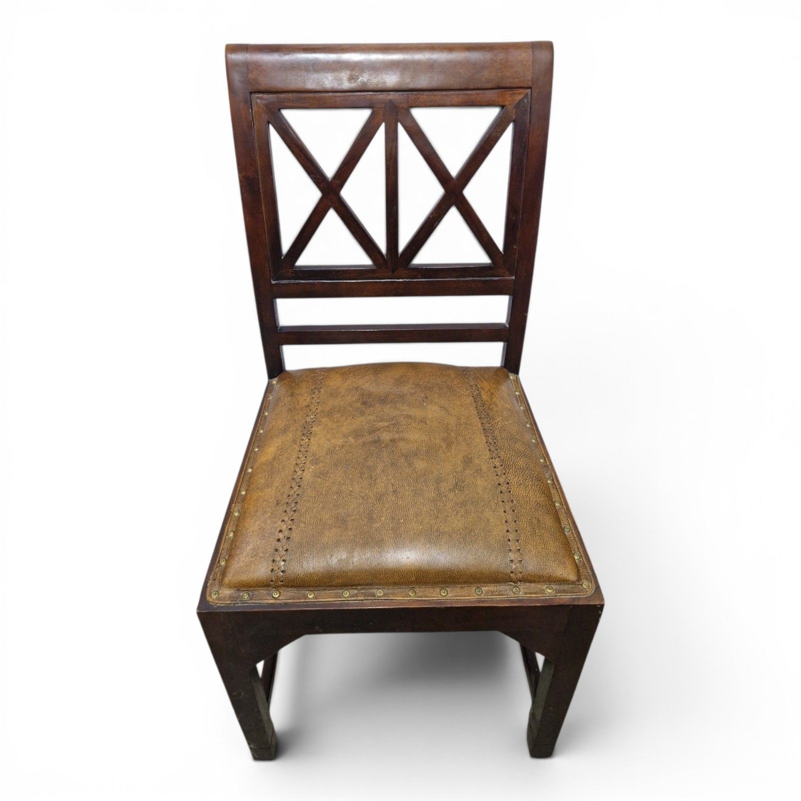 Antique Mahogany Desk Chair Leather Seat Lattice Back Georgian Regency Style photo for sale