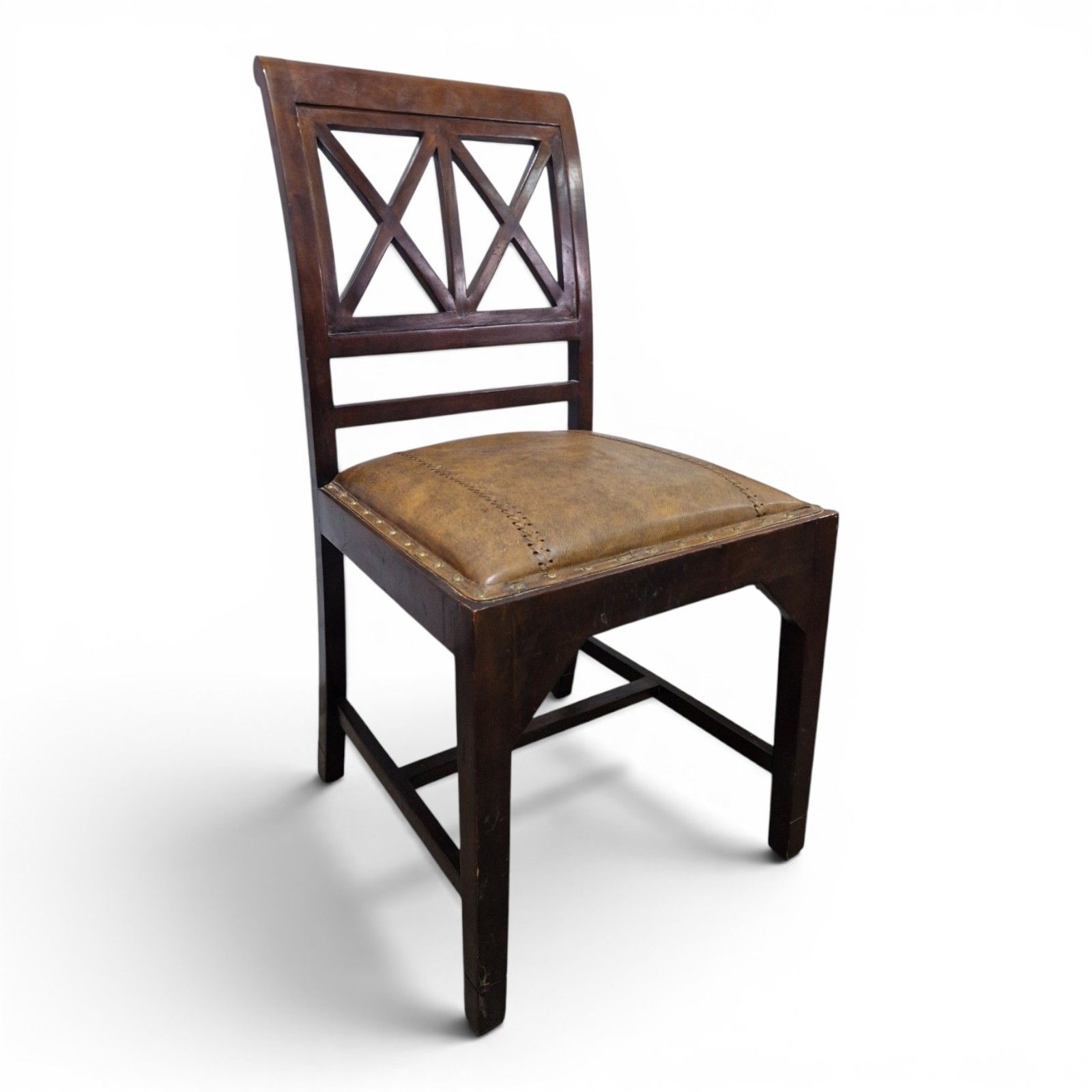 Antique Mahogany Desk Chair Leather Seat Lattice Back Georgian Regency Style photo Furniture