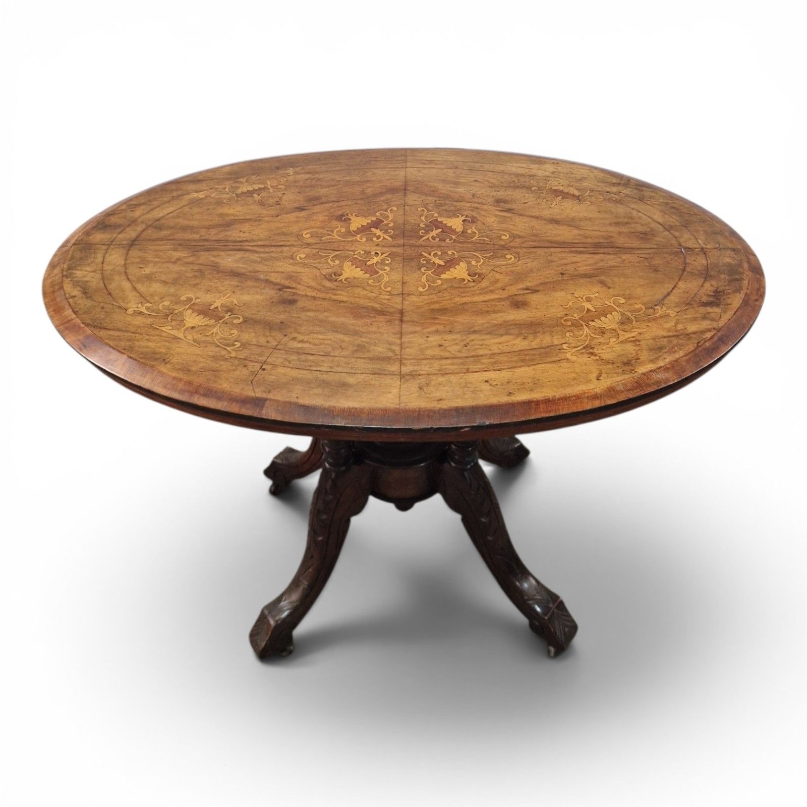 Antique Victorian Walnut Inlaid Tip Up Top Breakfast Centre Table Dining Oval photo 275.0