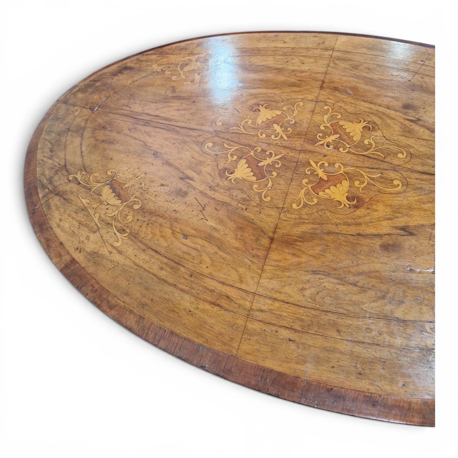 275.0 Antique Victorian Walnut Inlaid Tip Up Top Breakfast Centre Table Dining Oval photo